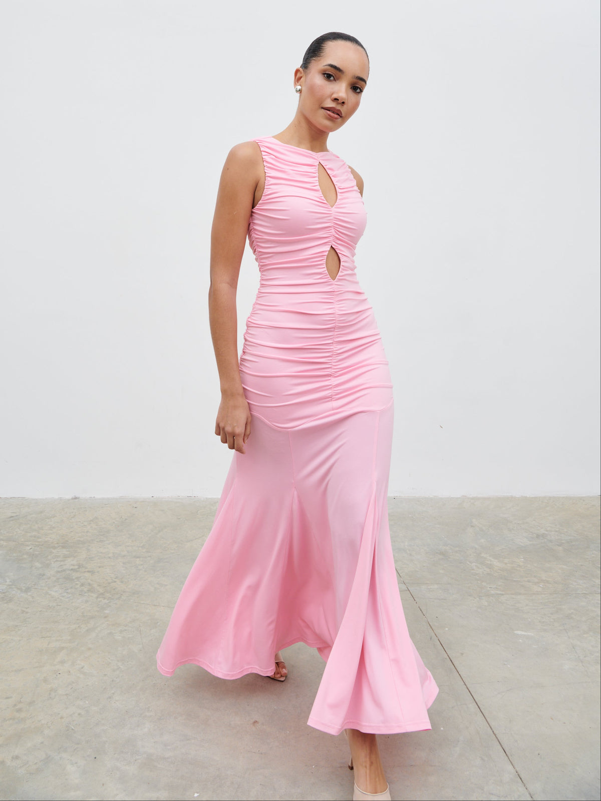 Shayla Ruched Cut Out Jersey Maxi Dress Peony