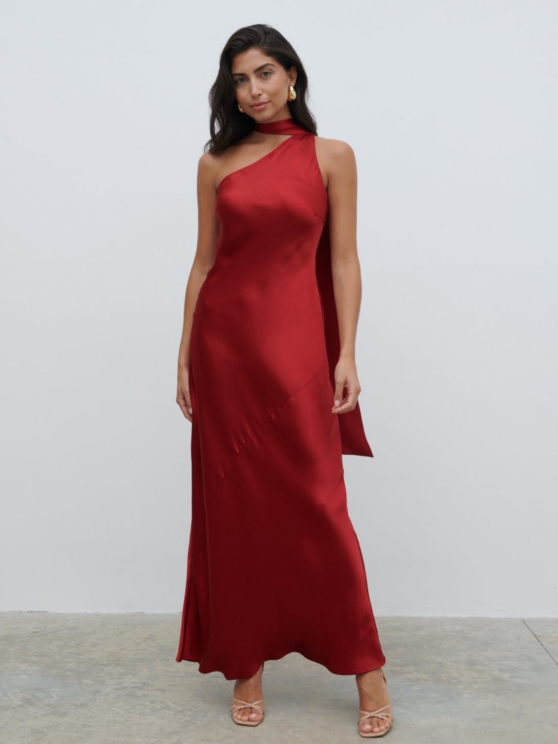 Sheree One Shoulder Sash Maxi Dress - Red