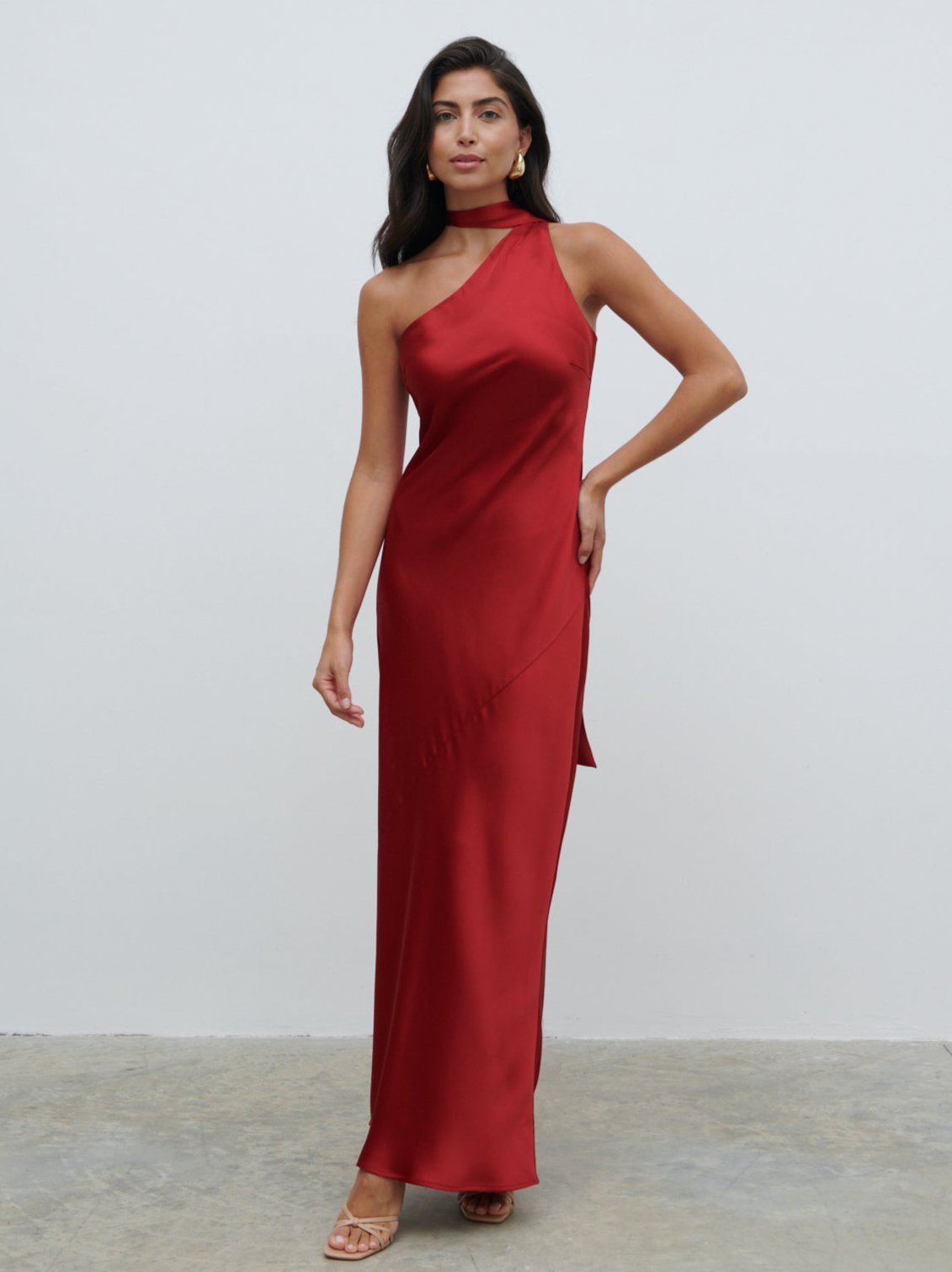 Sheree One Shoulder Sash Maxi Dress - Red