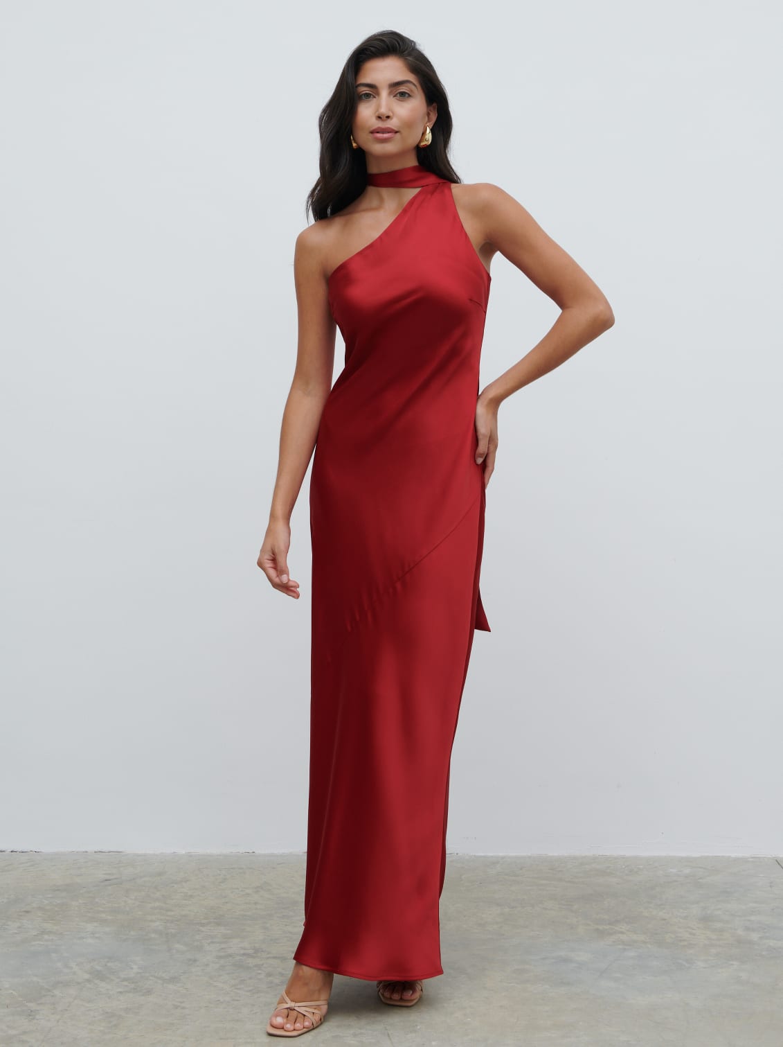 Sheree One Shoulder Sash Maxi Dress - Red Pretty Lavish Sheree One Shoulder Sash Maxi Dress - Red Pretty Lavish