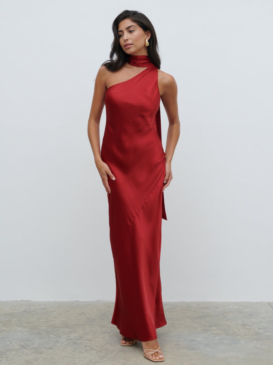 one shoulder dress with satin sash Carmel One-Shoulder Sash Maxi Dress Sage