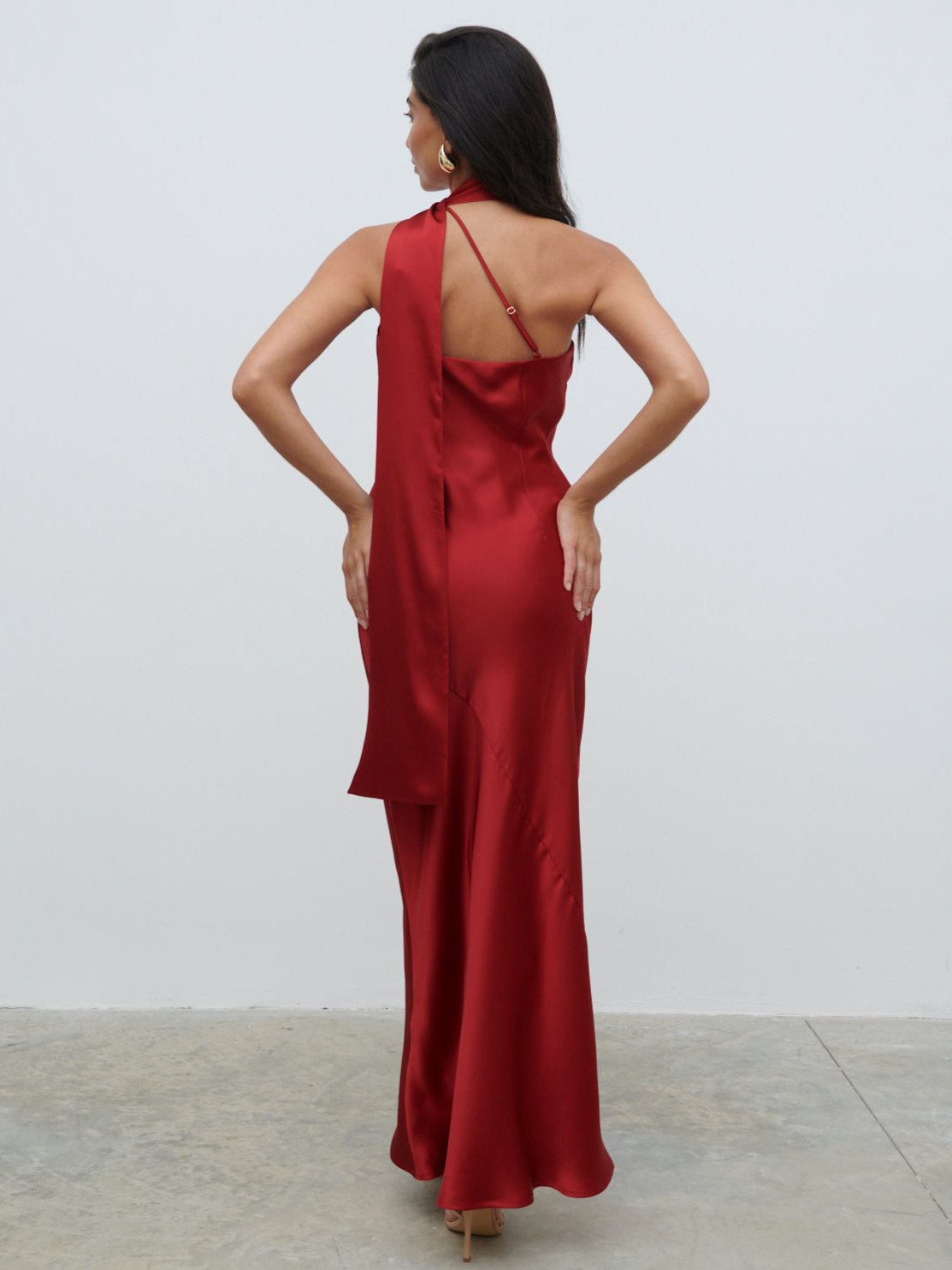 Sheree One Shoulder Sash Maxi Dress - Red