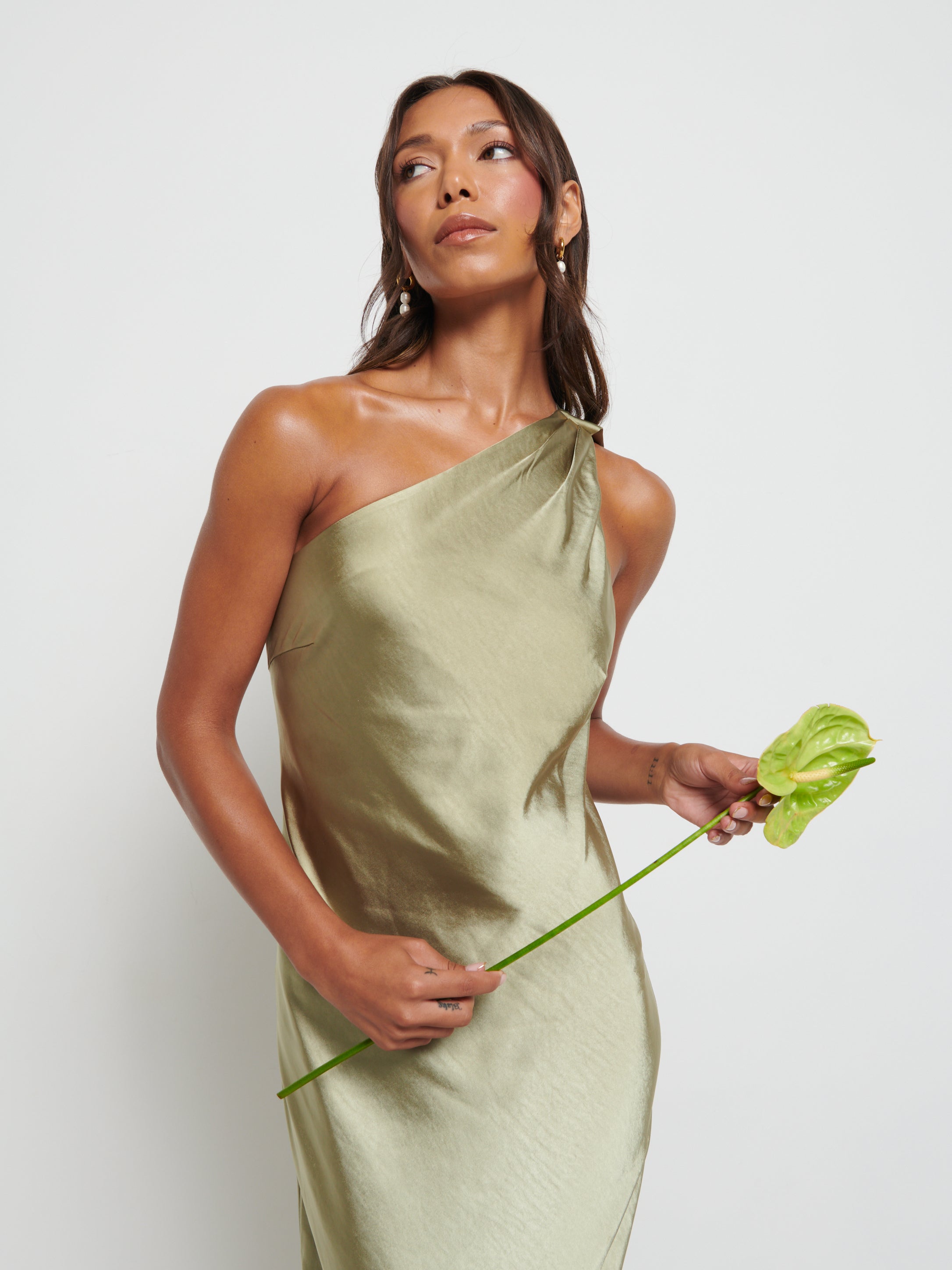 Sheree Scarf Maxi Bridesmaid Dress - Olive Pretty Lavish Sheree Scarf Maxi Bridesmaid Dress - Olive Pretty Lavish