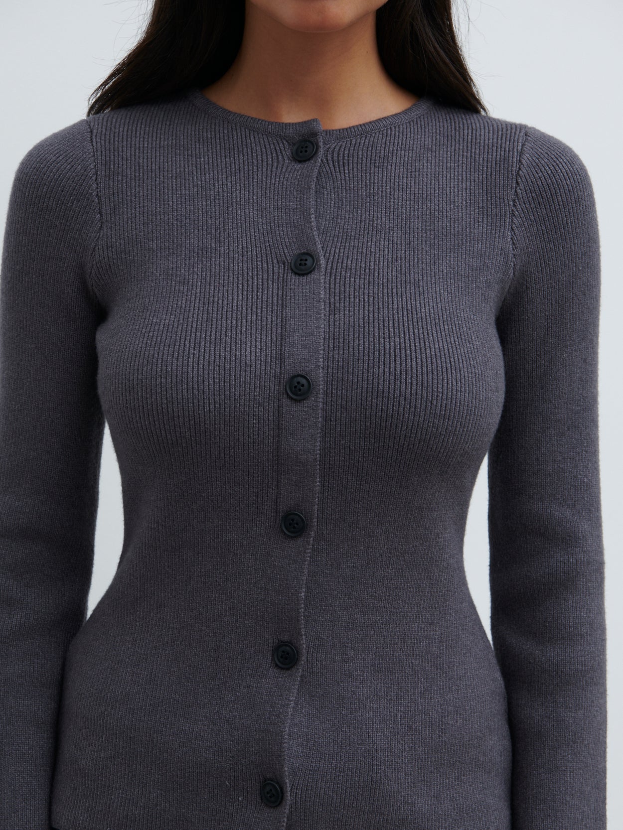 Shyla Fitted Knit Cardigan - Charcoal