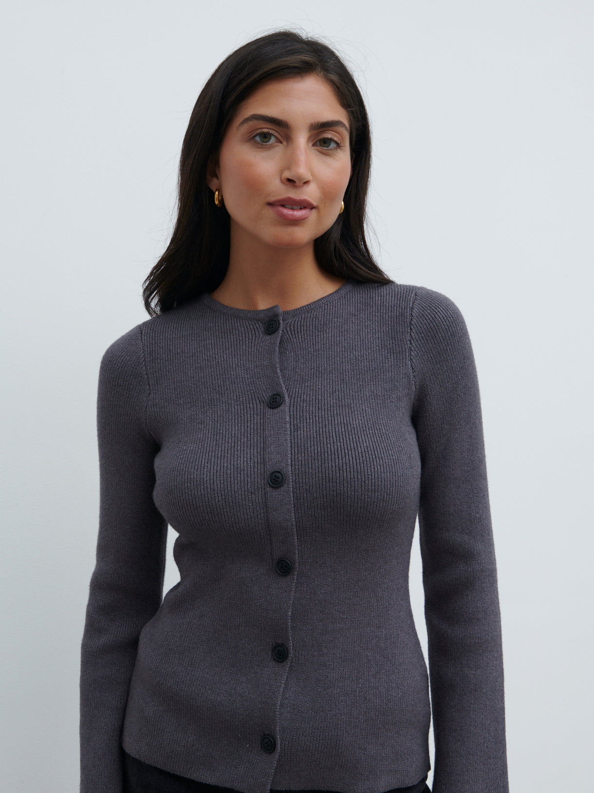 Shyla Fitted Knit Cardigan - Charcoal