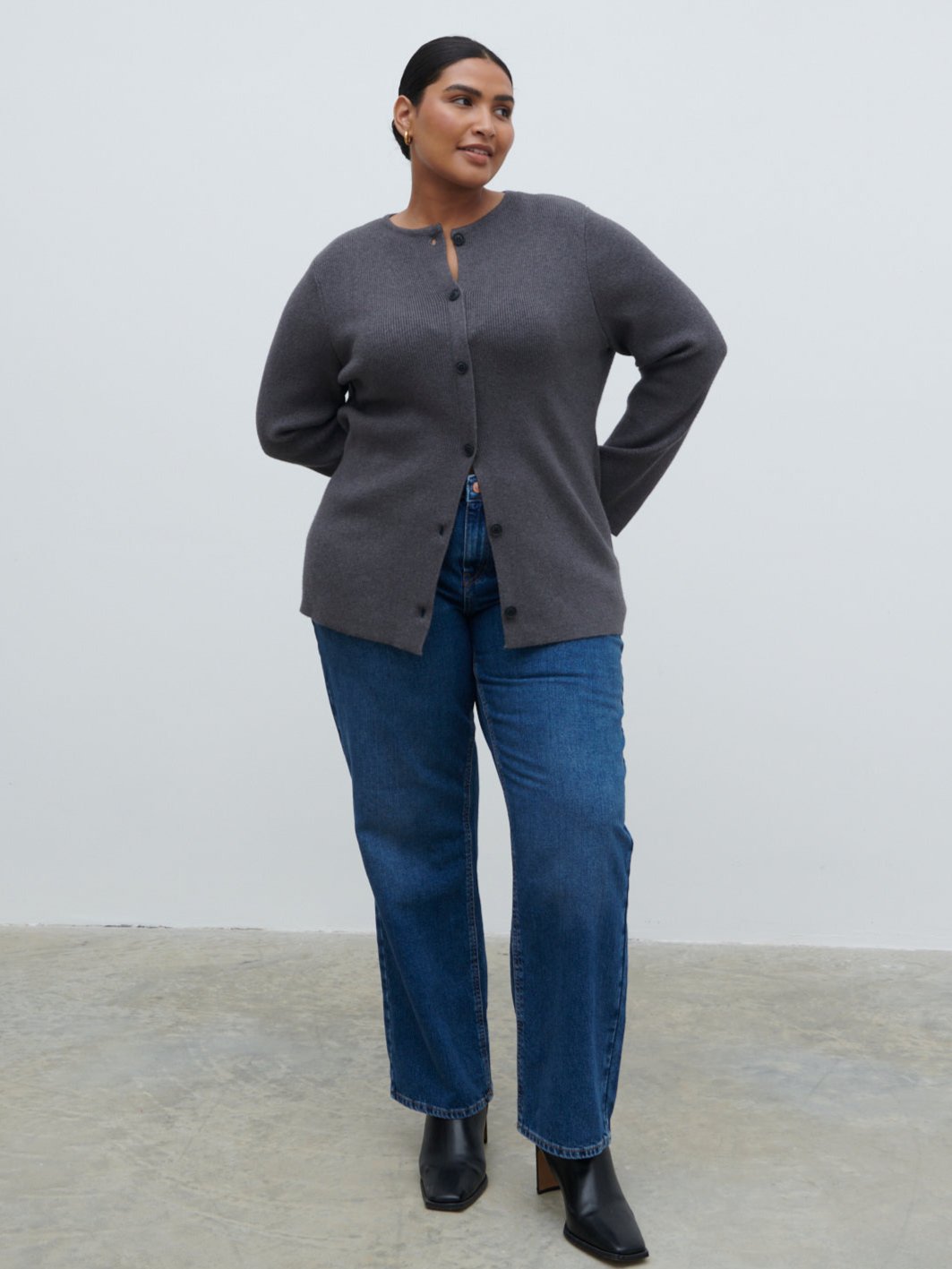 Shyla Fitted Knit Cardigan Curve - Charcoal