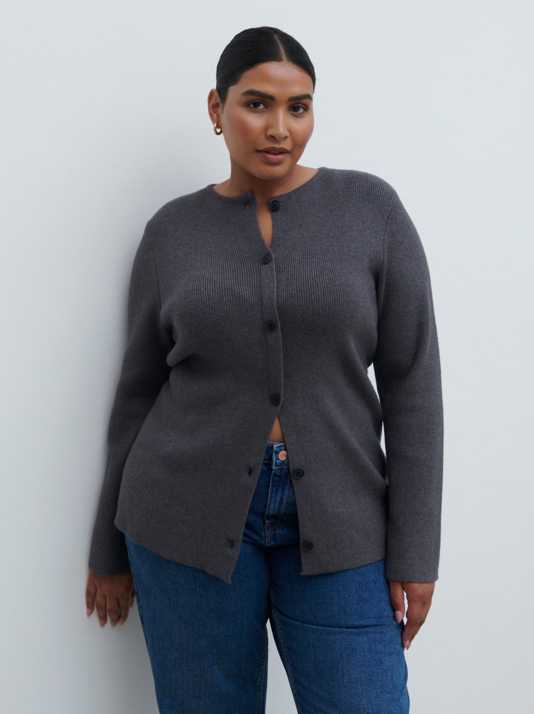 Shyla Fitted Knit Cardigan Curve - Charcoal