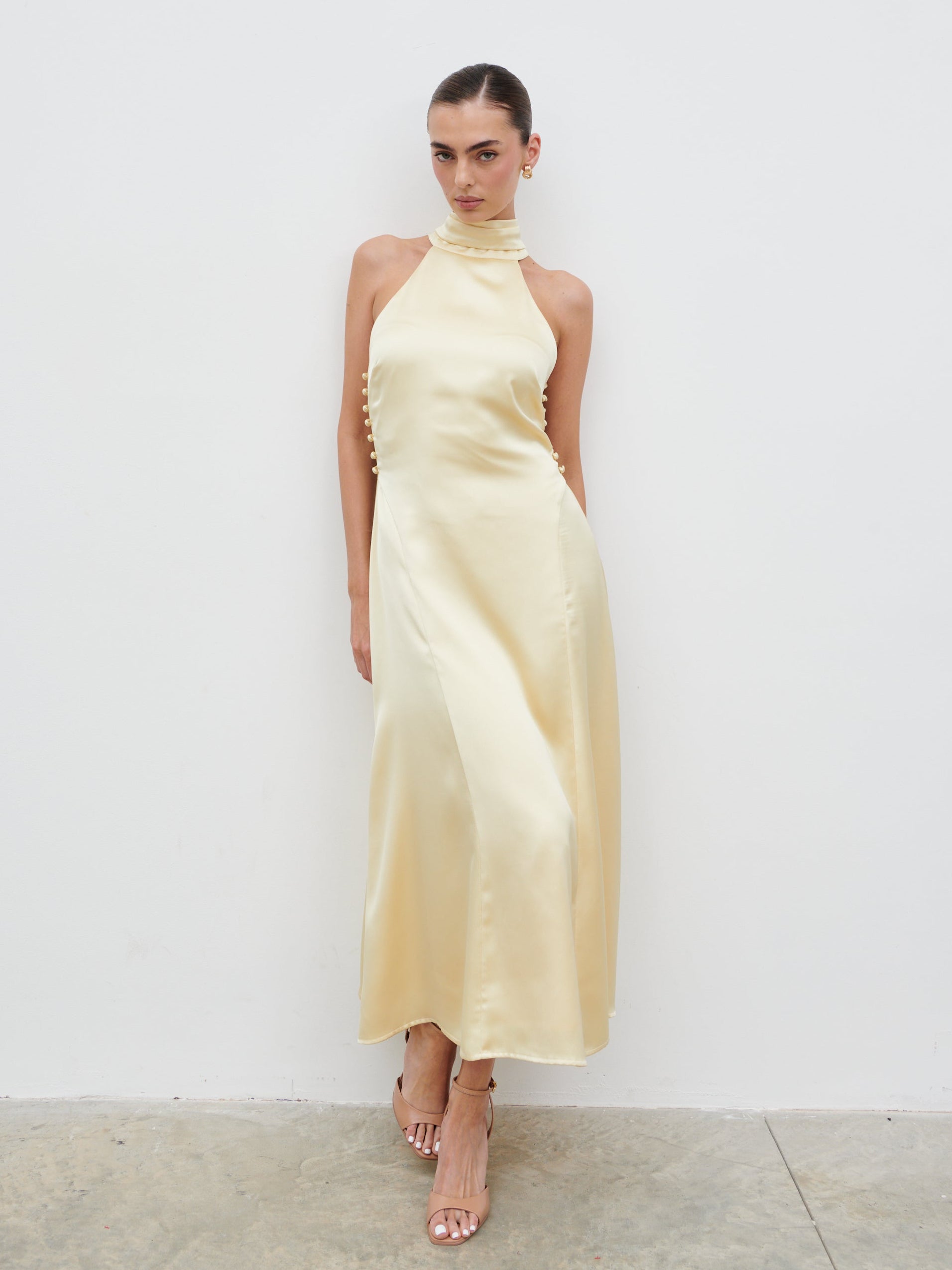 Skylar Halterneck Midaxi Dress - Lemon Skylar Halterneck Midaxi Dress - Lemon