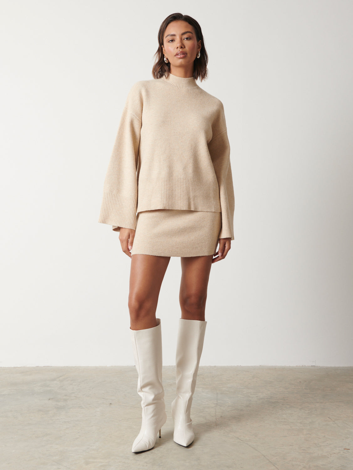Sloane A-line Knit Mini Skirt - Oatmeal