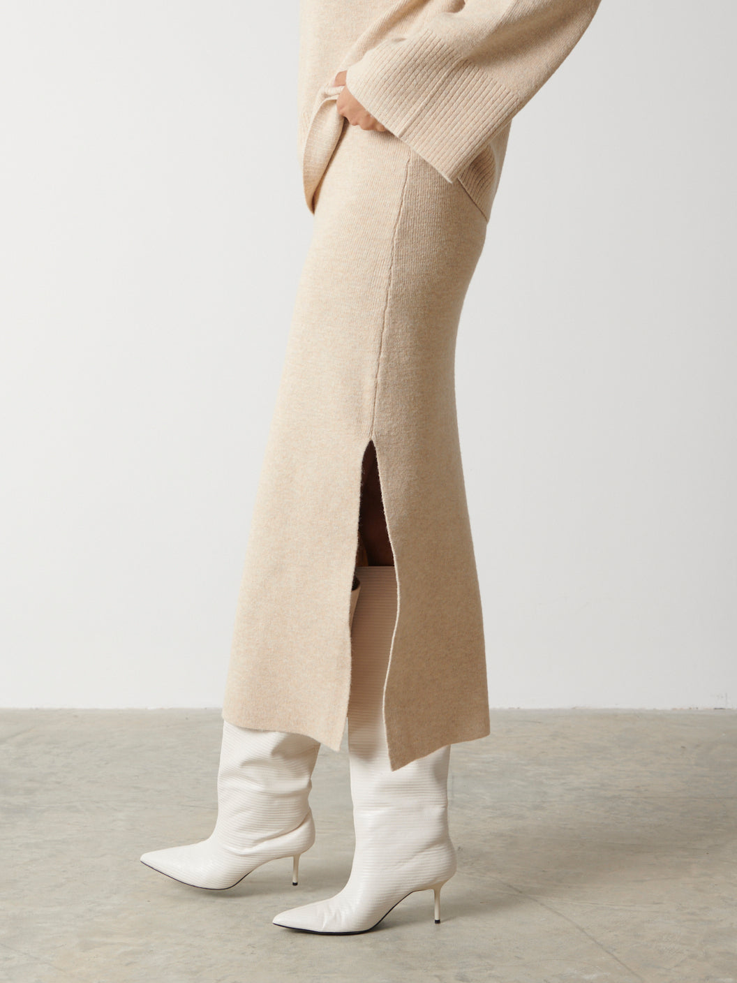 Sloane Knit Slit Midaxi Skirt - Oatmeal