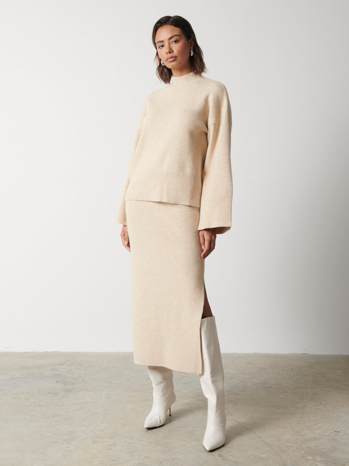Sloane Knit Slit Midaxi Skirt - Oatmeal