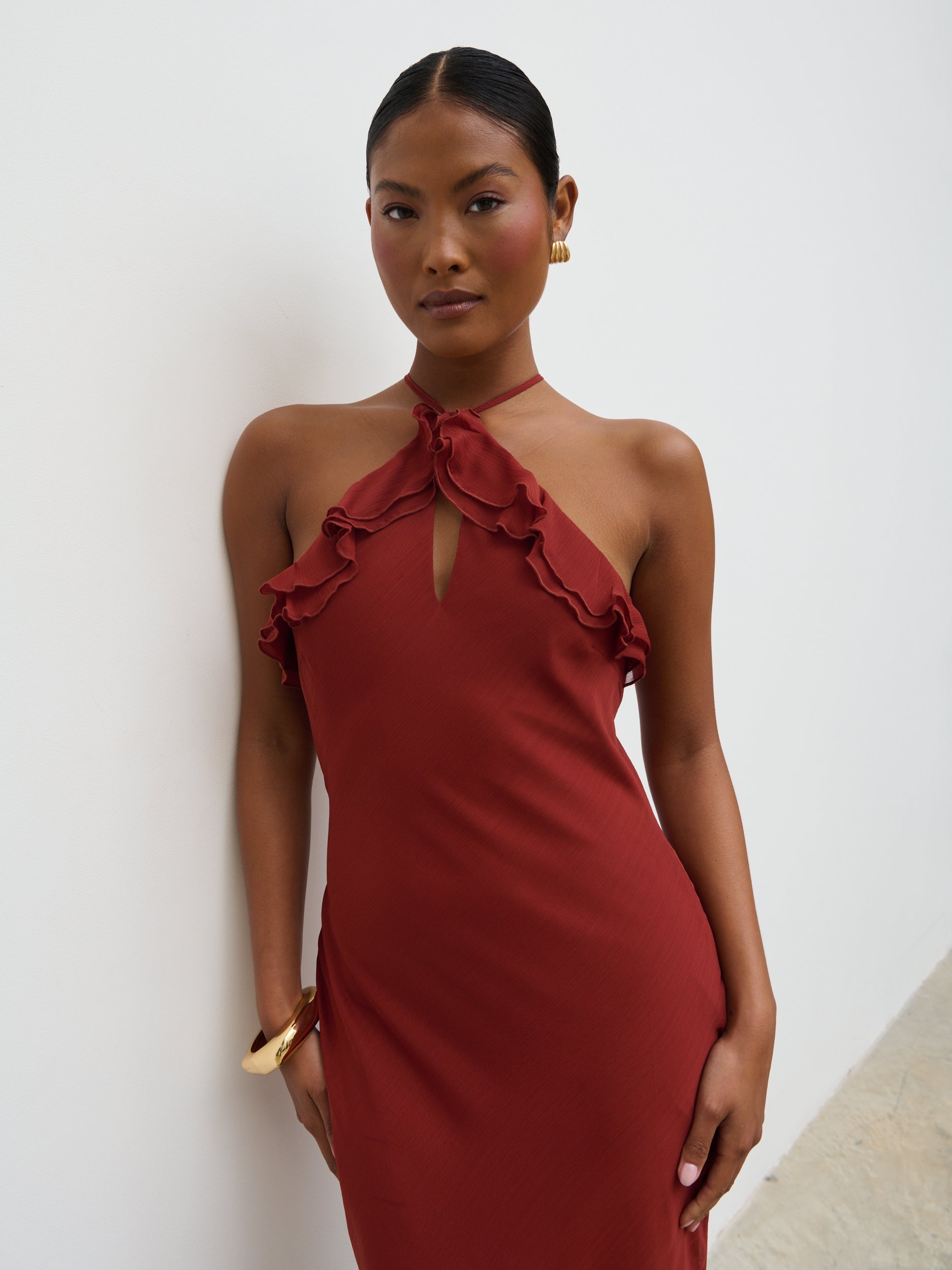 Sofia Halter Neck Ruffle Maxi Dress - Rust Sofia Halter Neck Ruffle Maxi Dress - Rust