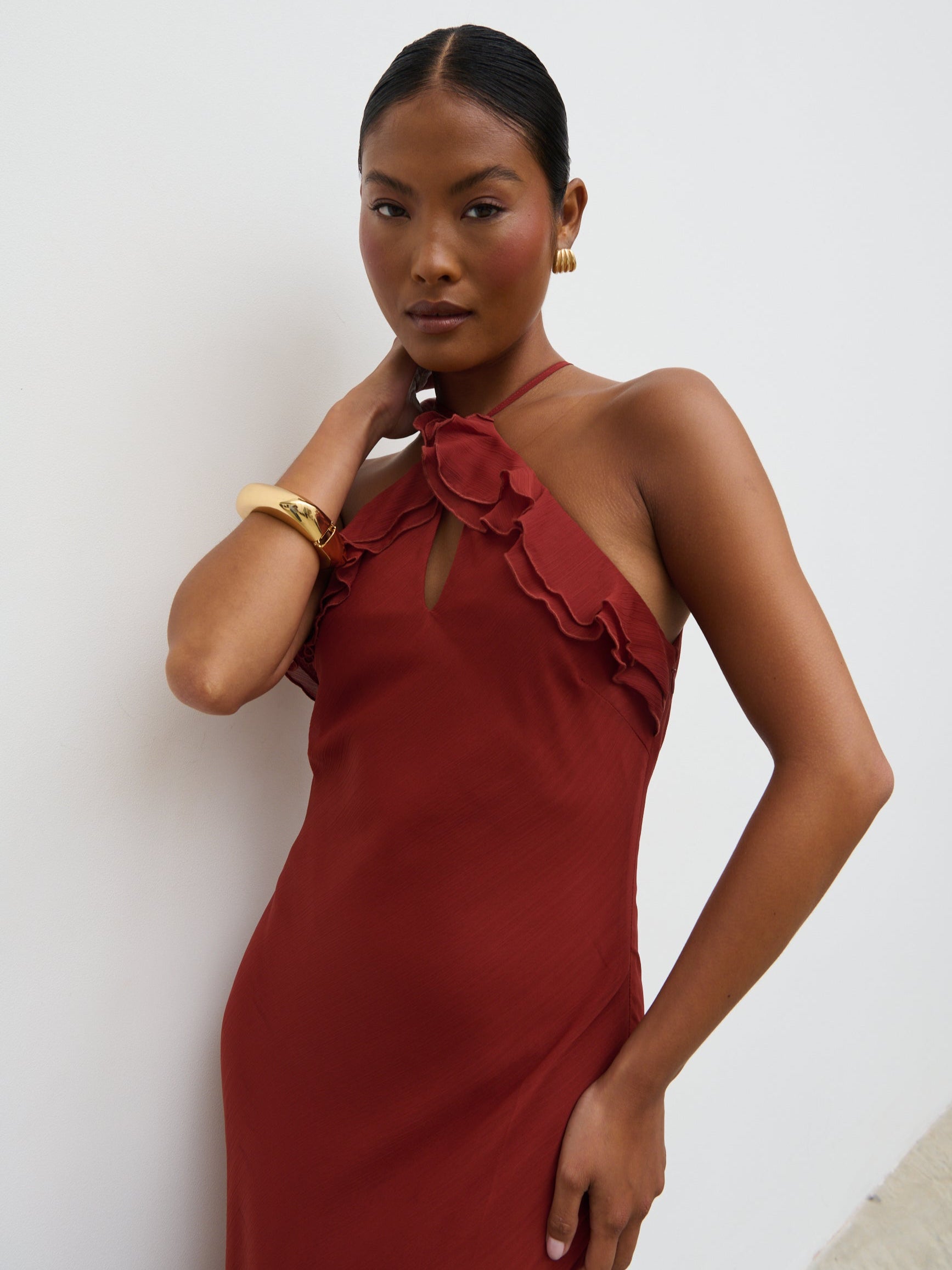 Sofia Halter Neck Ruffle Maxi Dress - Rust Sofia Halter Neck Ruffle Maxi Dress - Rust