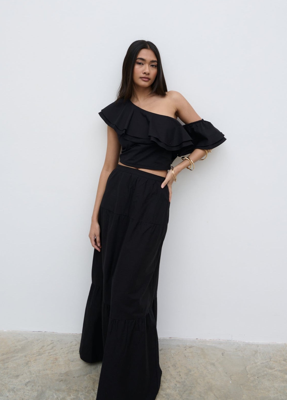Sol Ruffle Maxi Skirt Black - Main Image