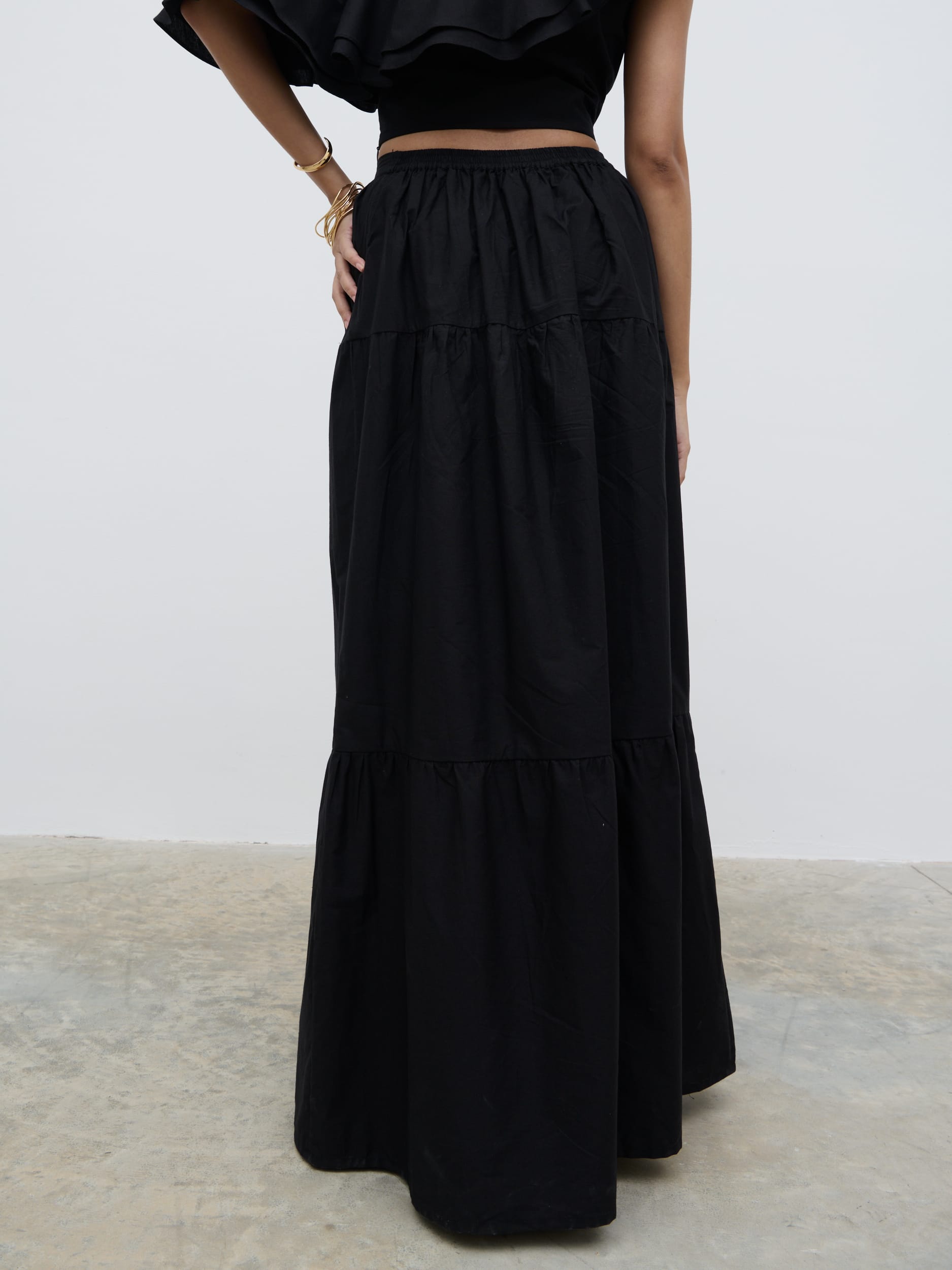 Sol Ruffle Maxi Skirt Black