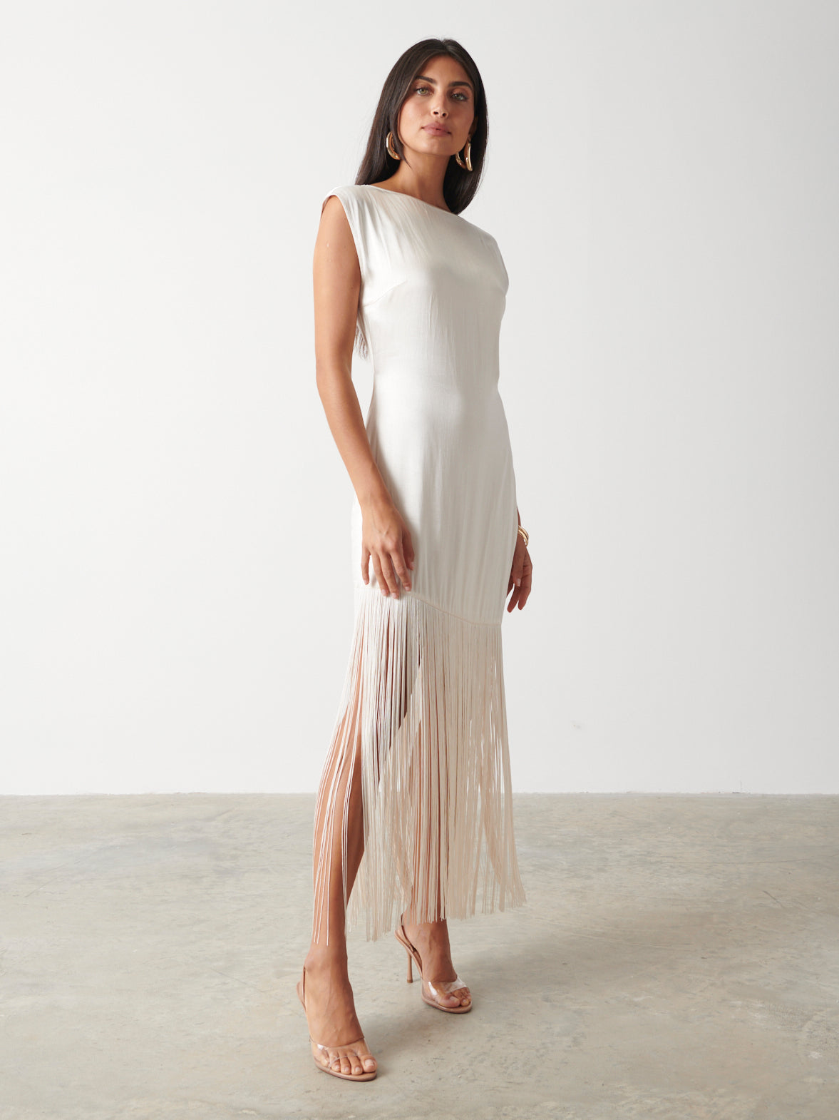 Sorelle Fringed Midaxi Dress - Oyster
