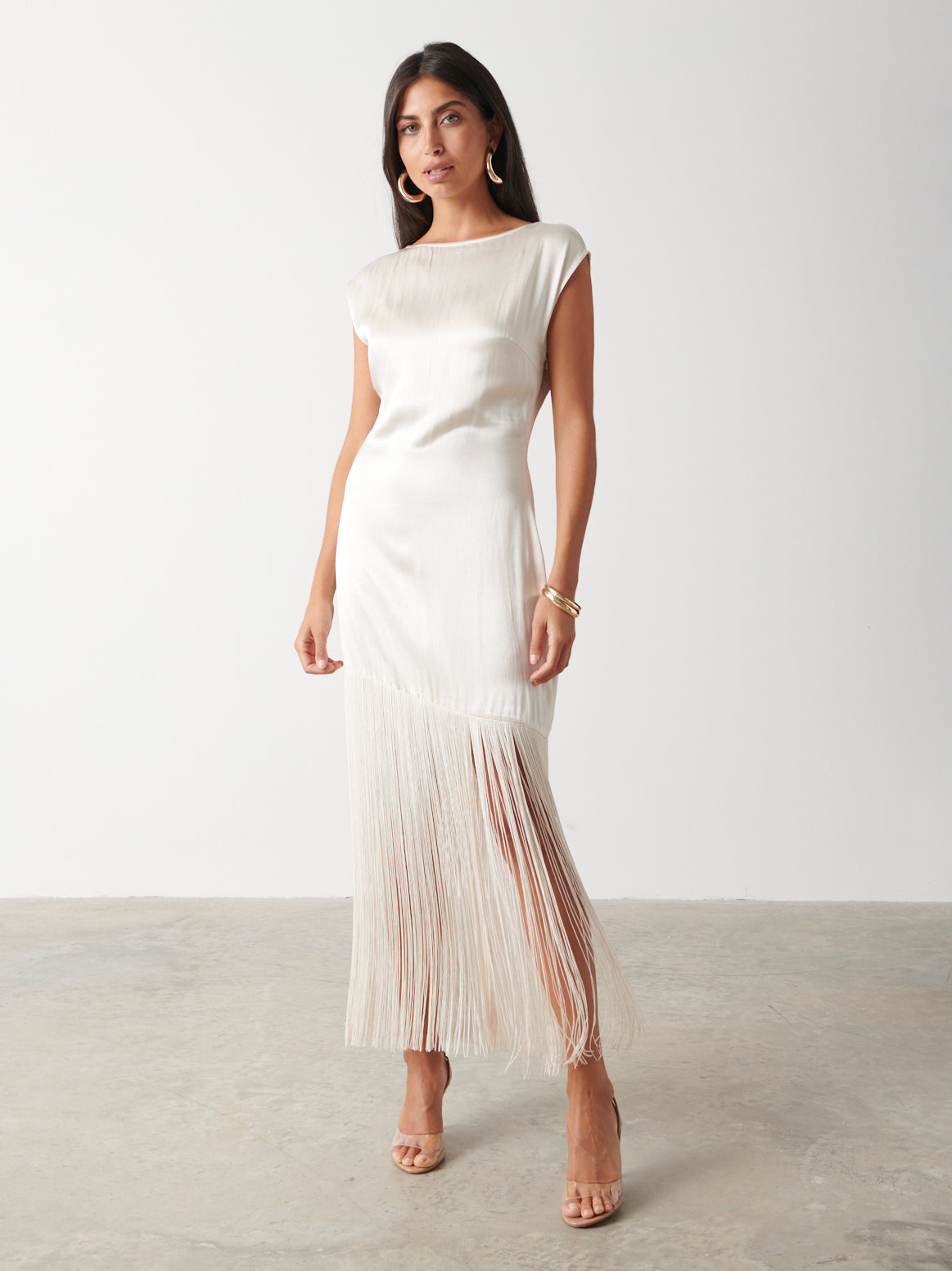 Sorelle Fringed Midaxi Dress - Oyster