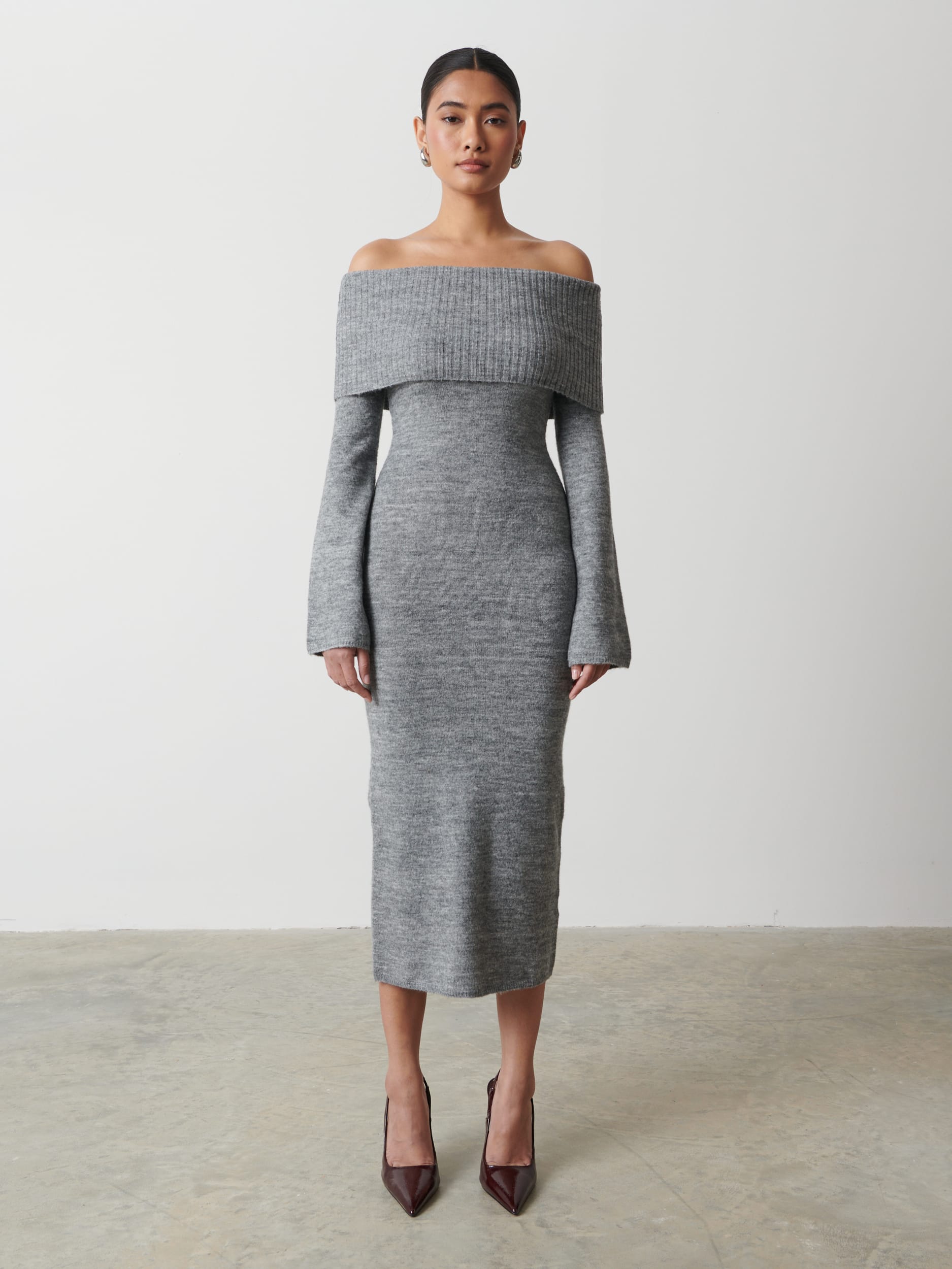 soreya bardot knit dress Bardot Knit Midi Dress Soreya Bardot Knit Dress Black Pretty Lavish