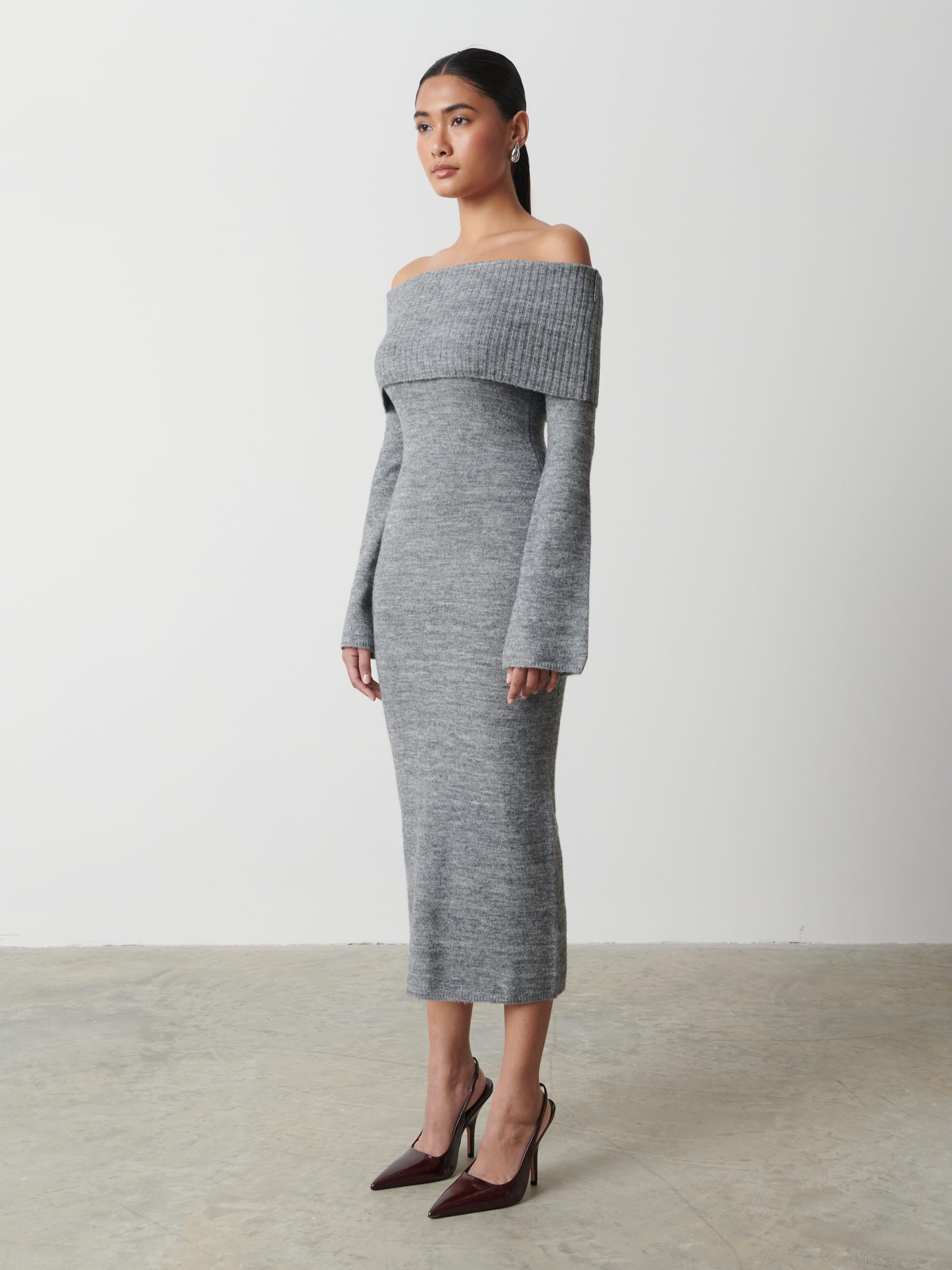 bardot knitted dress Bardot Harro Pleated Knit Dress Deep Plum