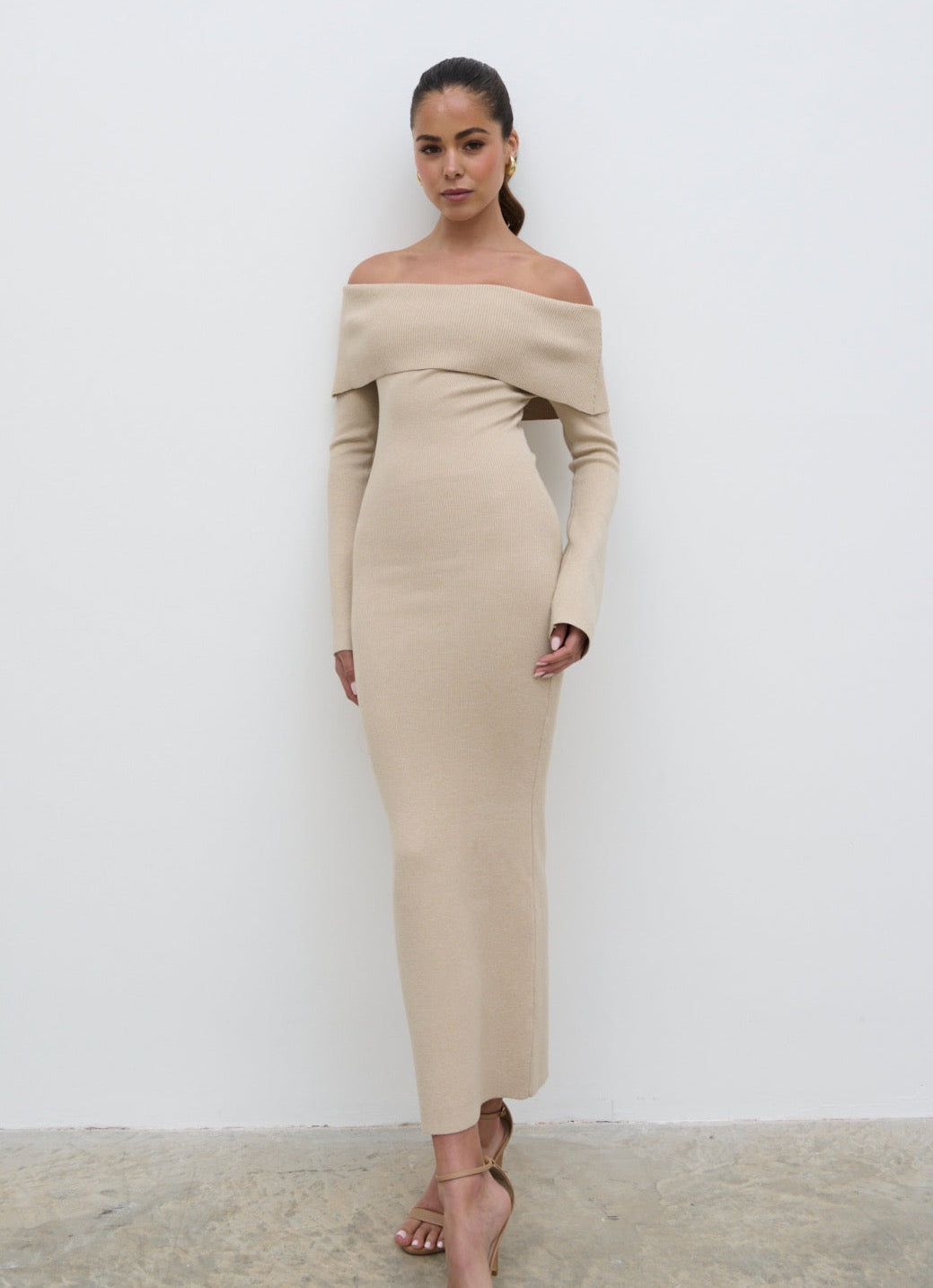 Soreya Bardot Knit Dress - Beige