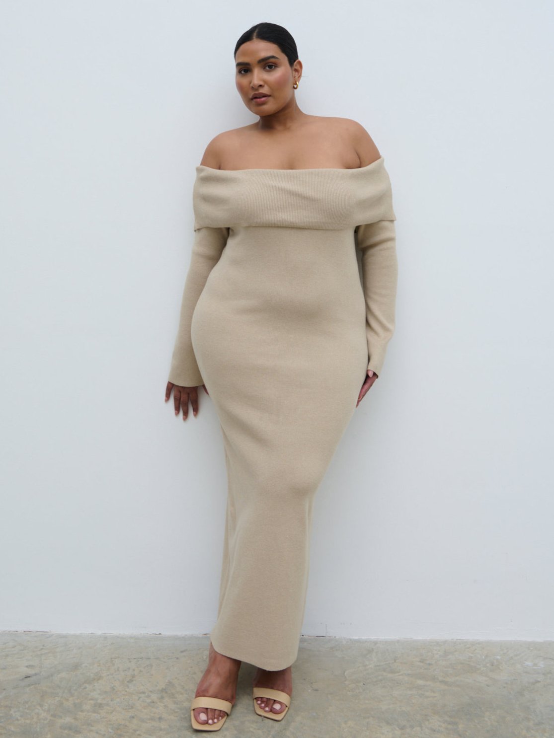 Soreya Bardot Knit Dress - Beige