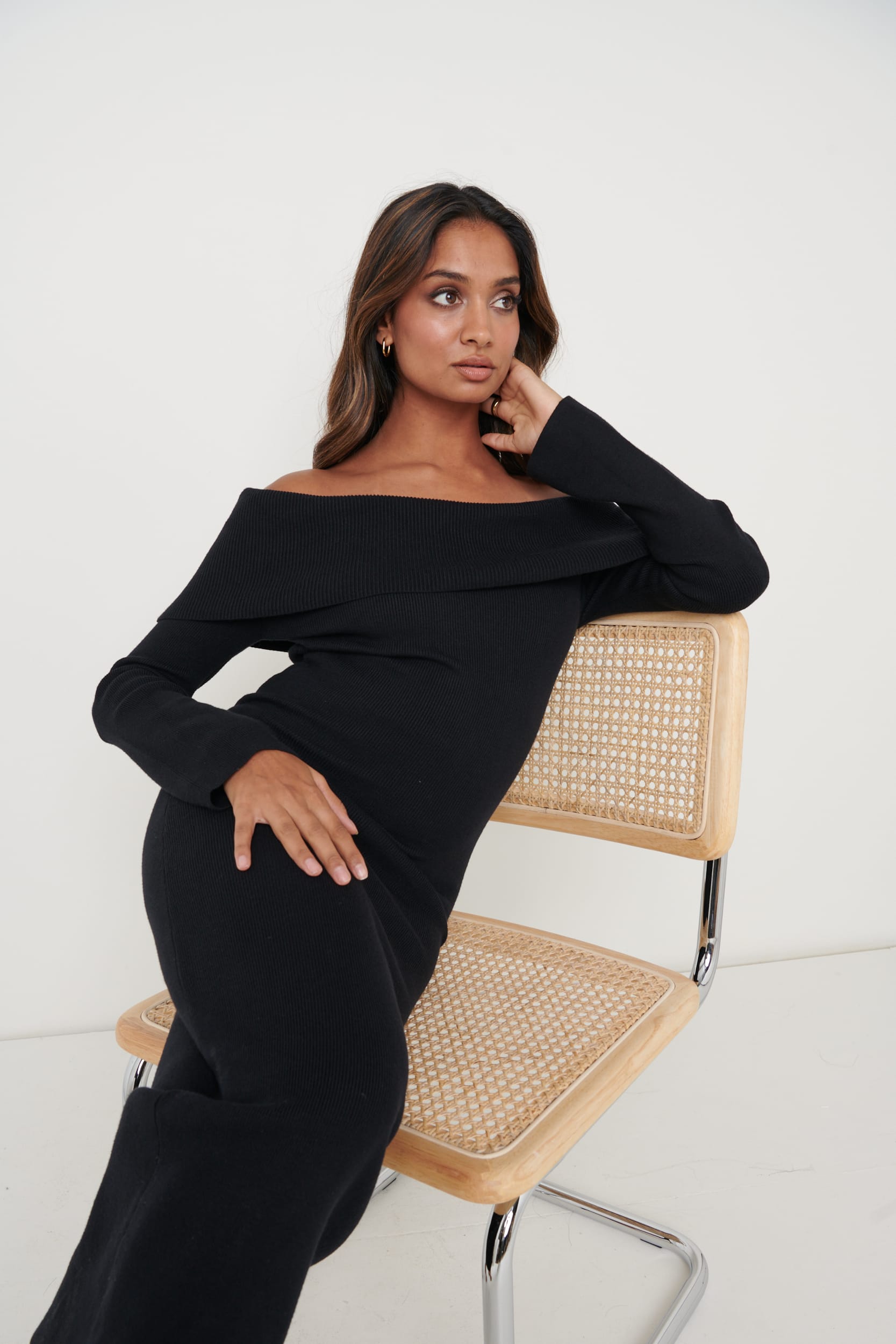 Soreya Bardot Knit Dress - Black Soreya Bardot Knit Dress - Black