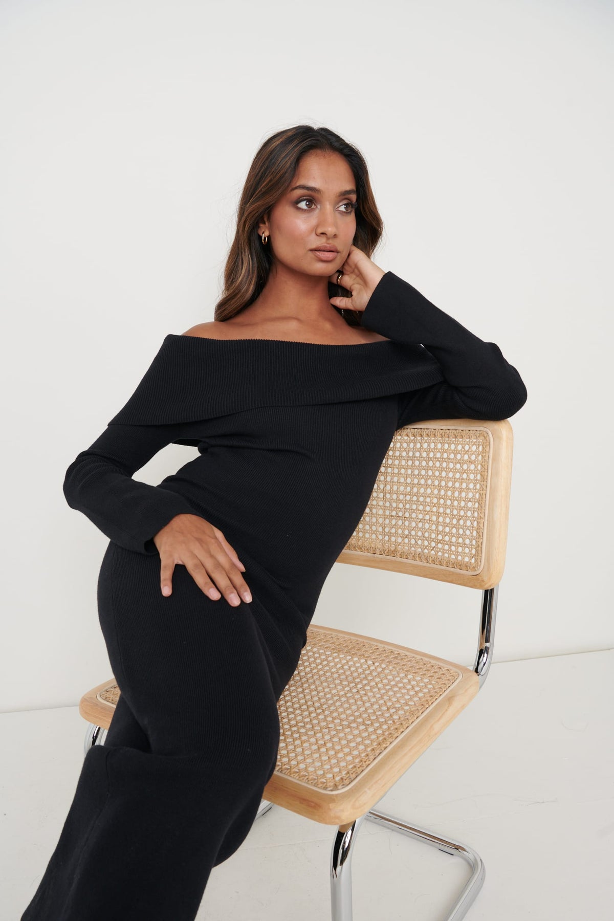 Soreya Bardot Knit Dress - Black – Pretty Lavish