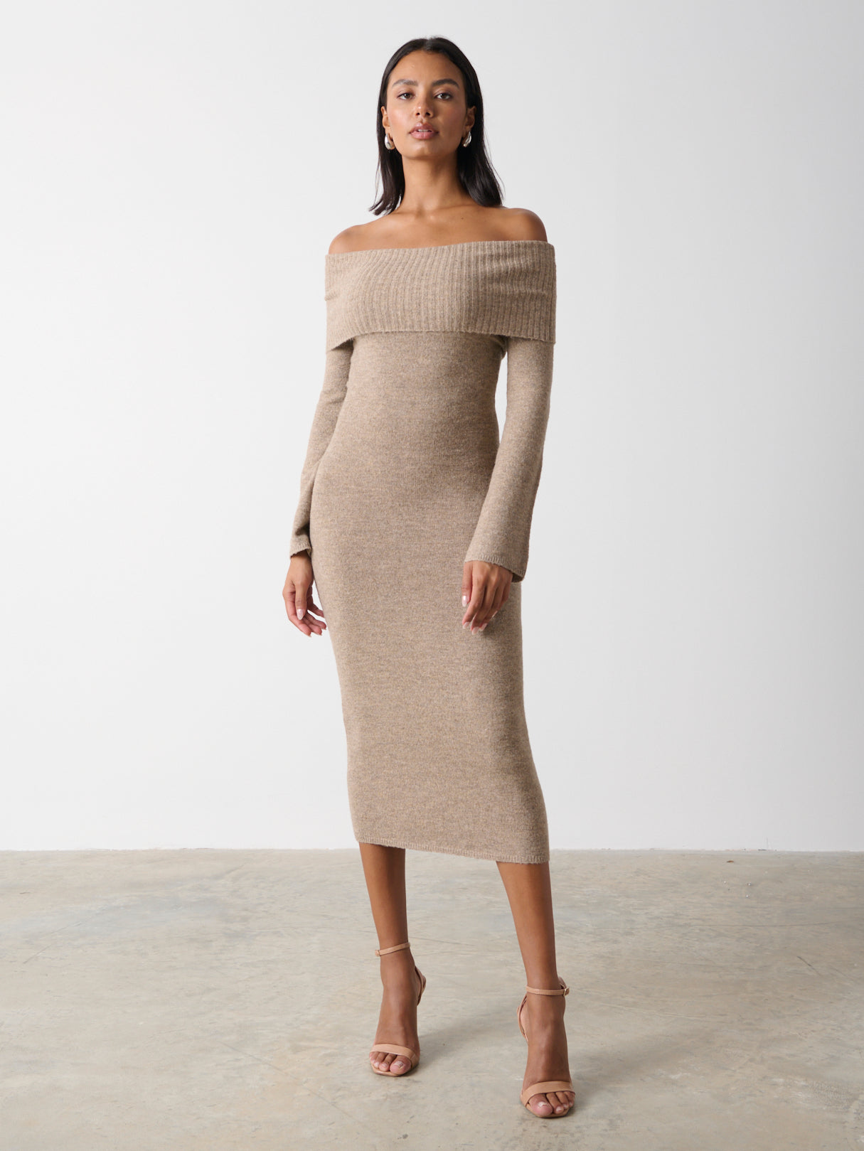 Soreya Bardot Soft Knit Dress - Brown Marl – Pretty Lavish