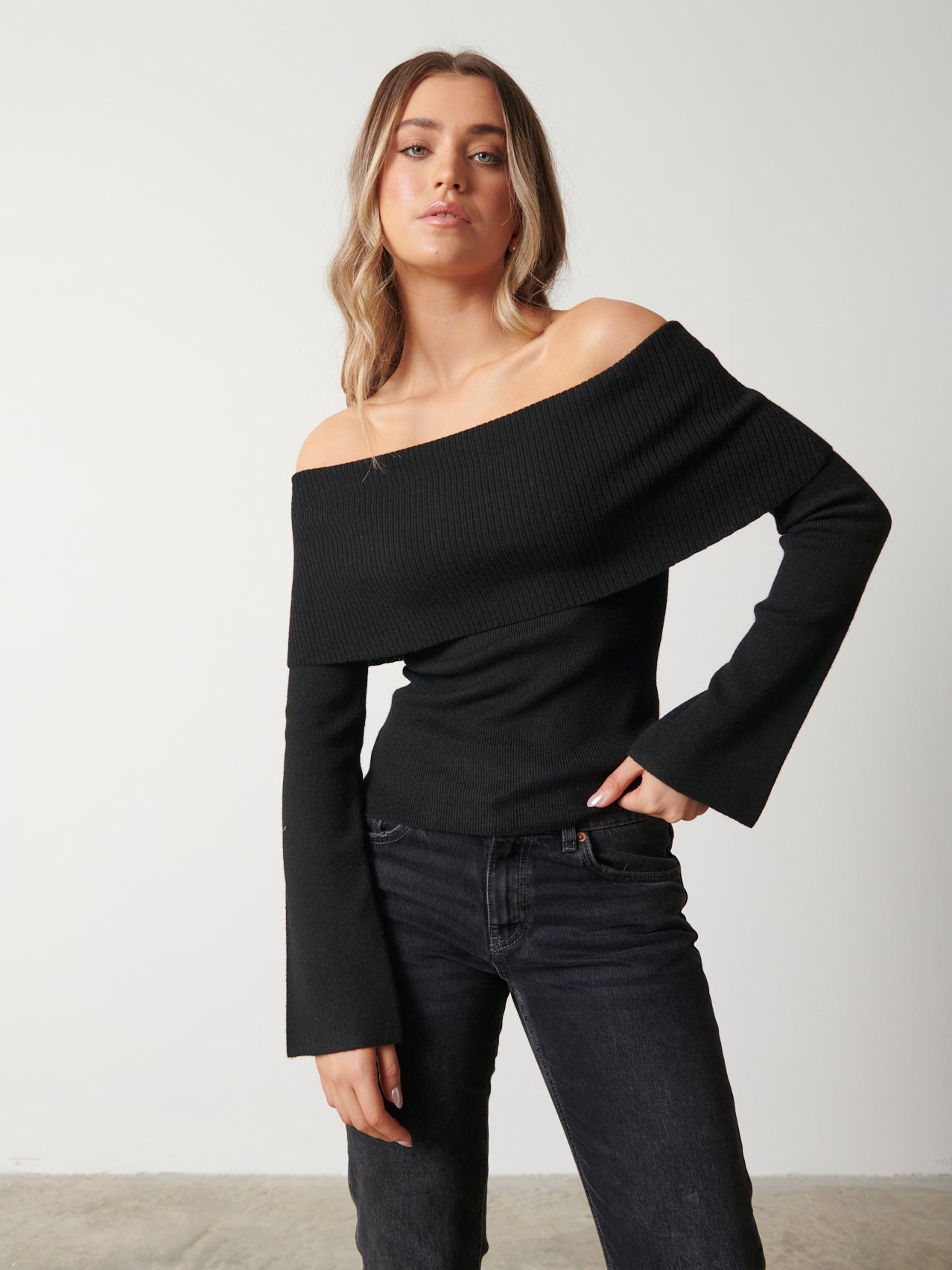 Soreya Bardot Knit Top - Black – Pretty Lavish