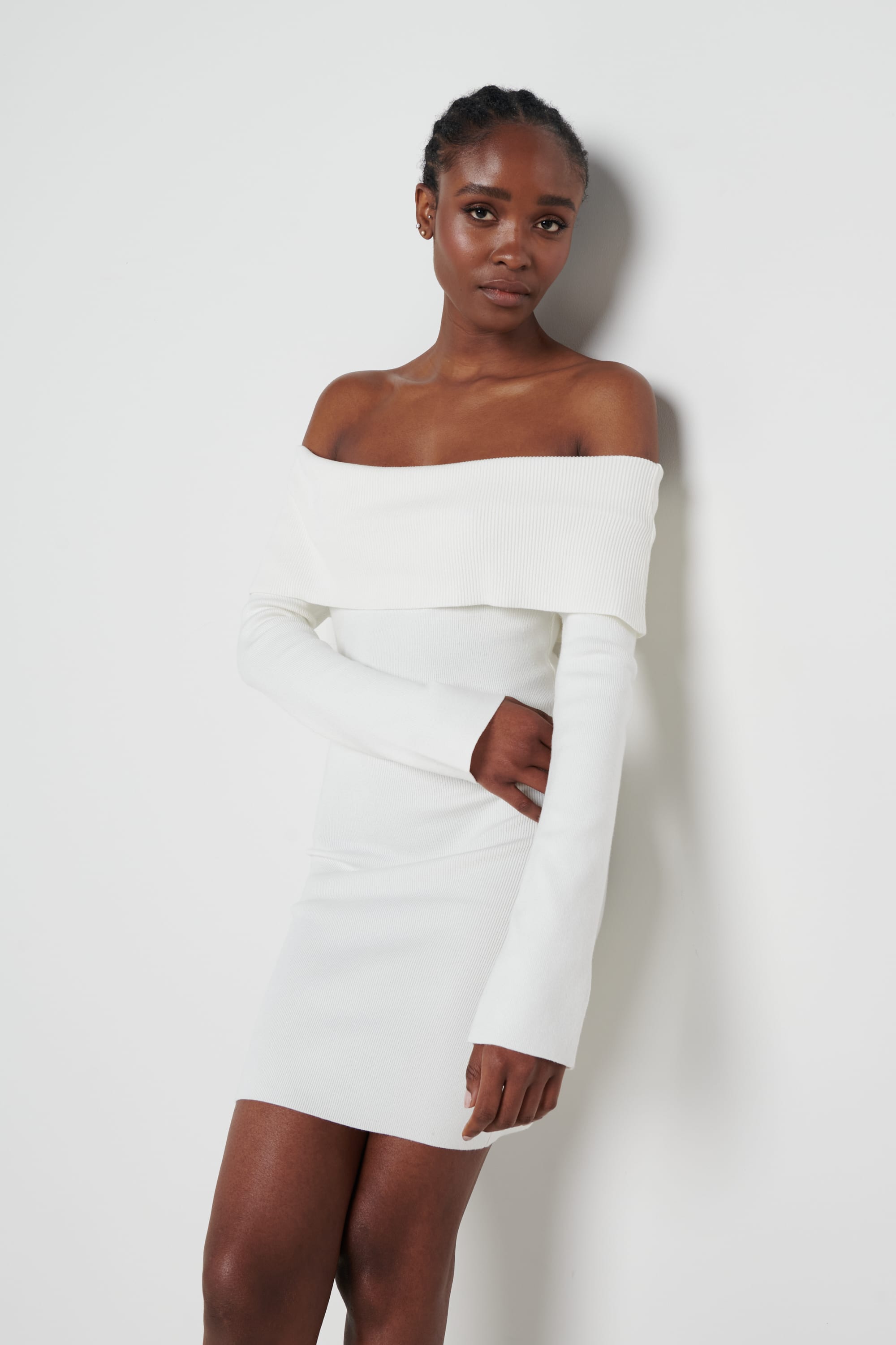 Soreya Mini Bardot Knit Dress - Cream Pretty Lavish Soreya Mini Bardot Knit Dress - Cream Pretty Lavish