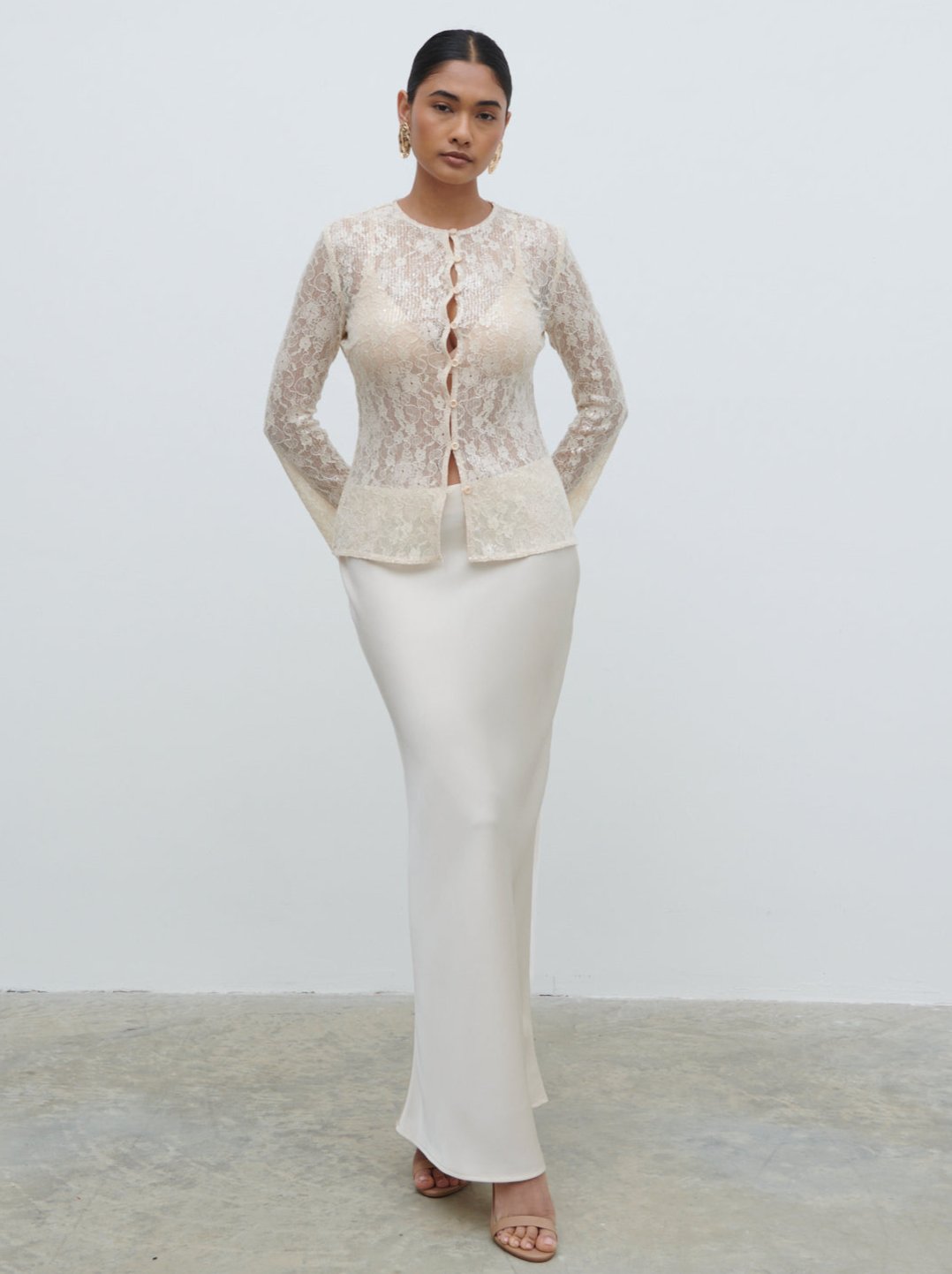 Tai Sequin Lace Cardigan - Oyster