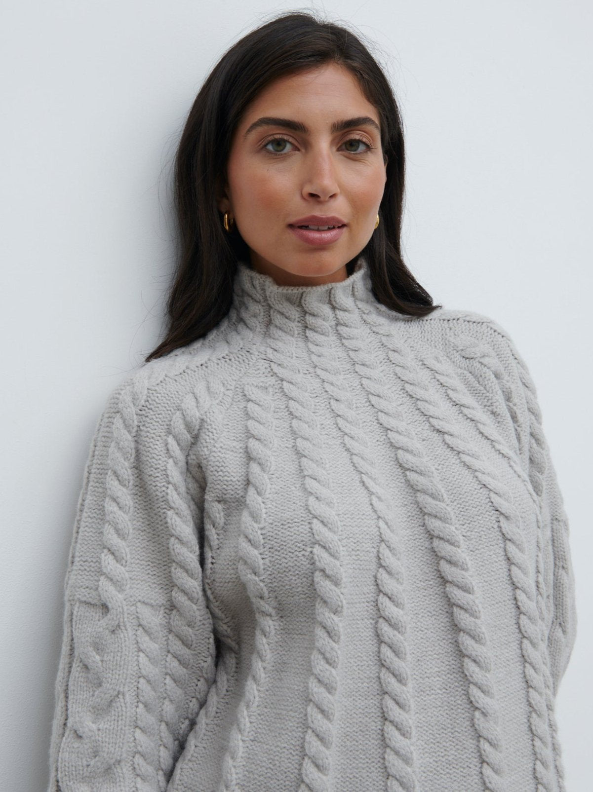 Tam Cable Knit High Neck Jumper Grey – Pretty Lavish