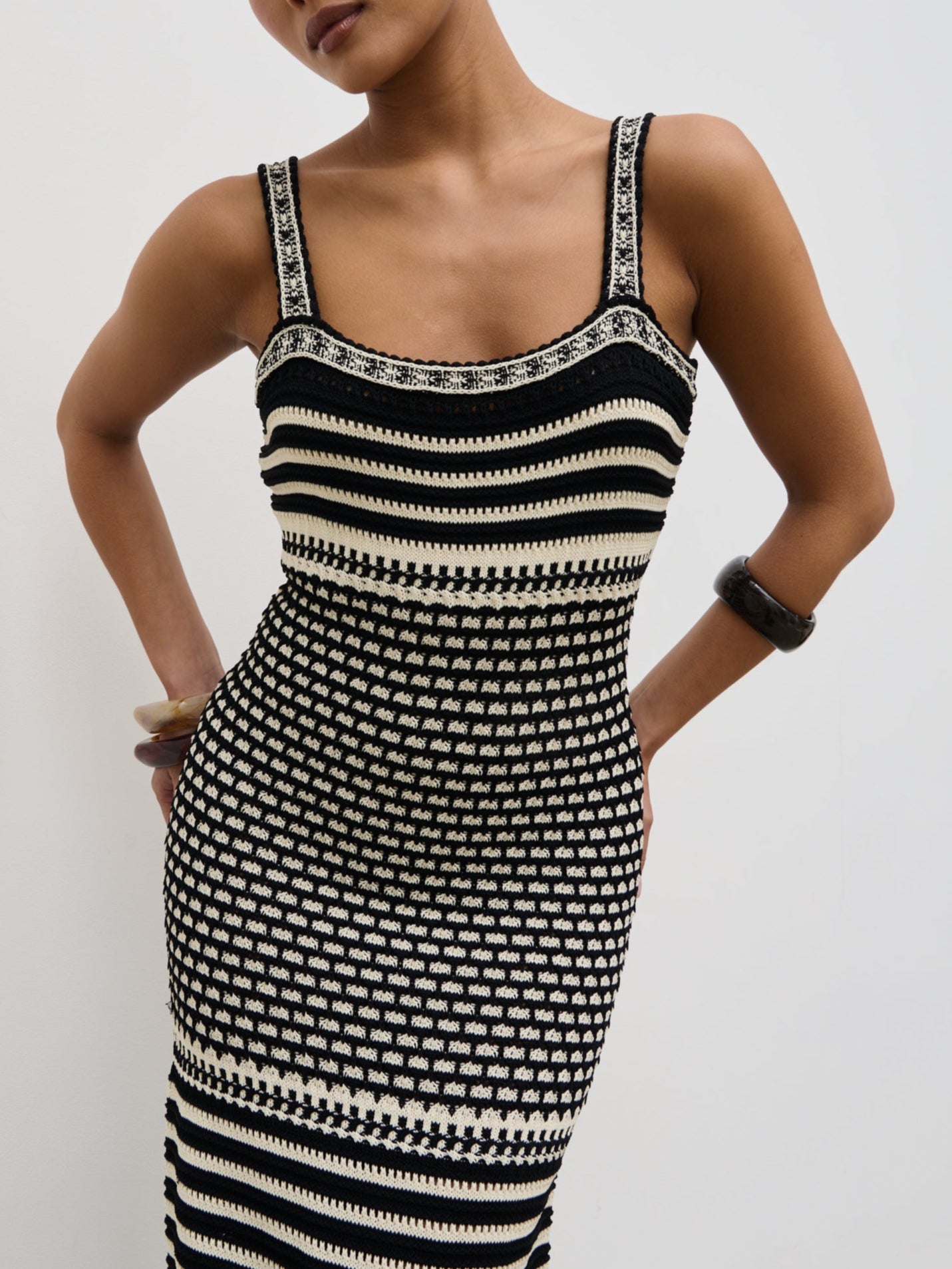 Tammy Crochet Knit Maxi Dress - Black and Cream Pretty Lavish Tammy Crochet Knit Maxi Dress - Black and Cream Pretty Lavish