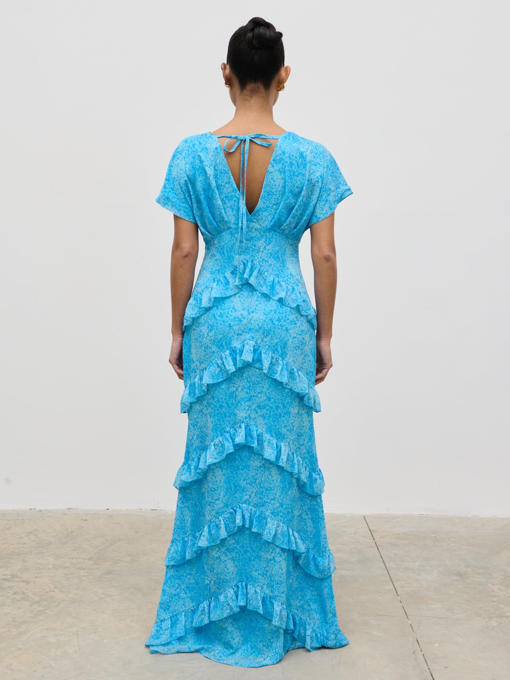 Tamsin Ruffle Chiffon Dress - Blue Multi Abstract Print Tamsin Ruffle Chiffon Dress - Blue Multi Abstract Print