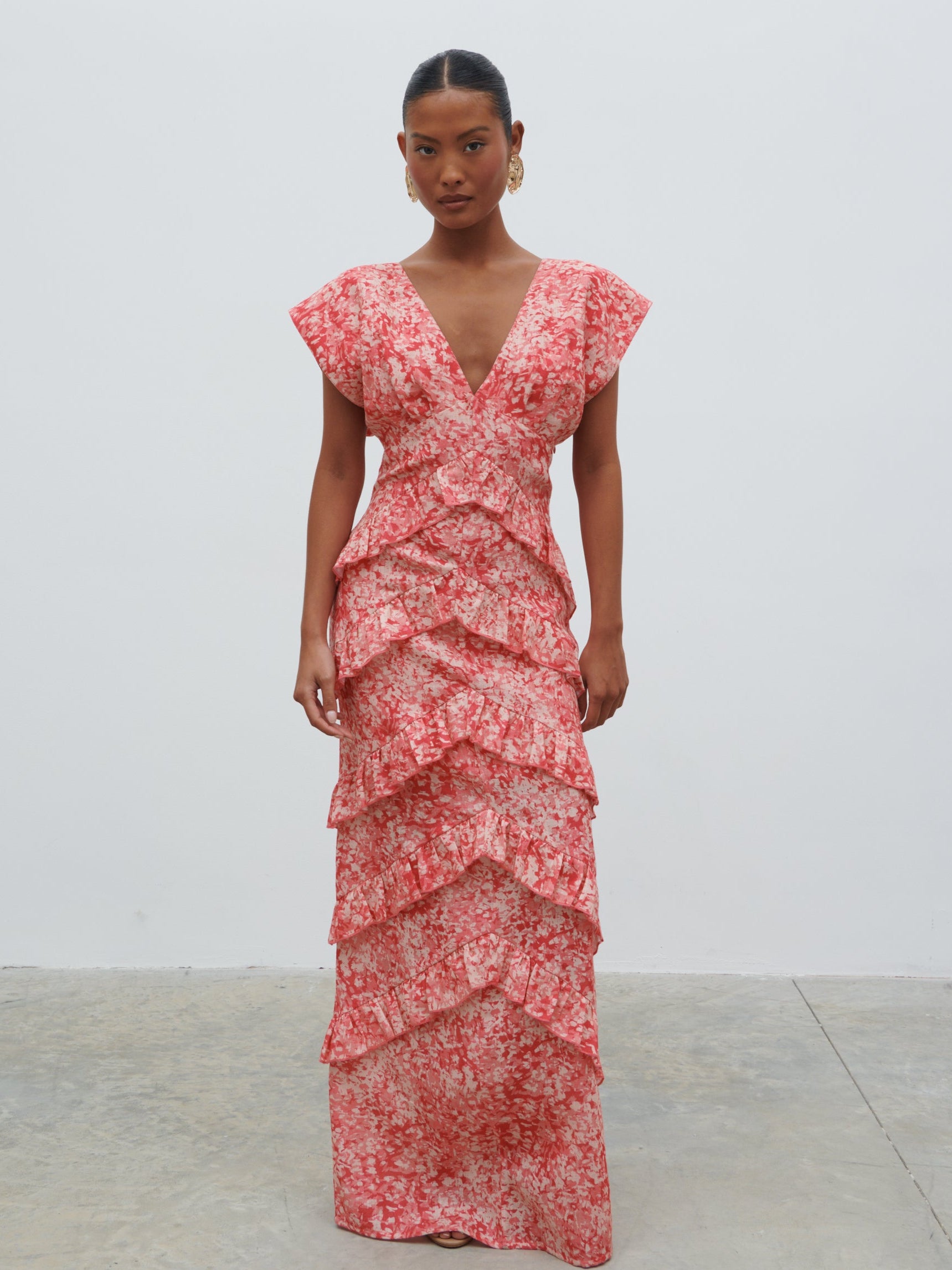 Tamsin Ruffle Dress - Pink Multi Abstract Print