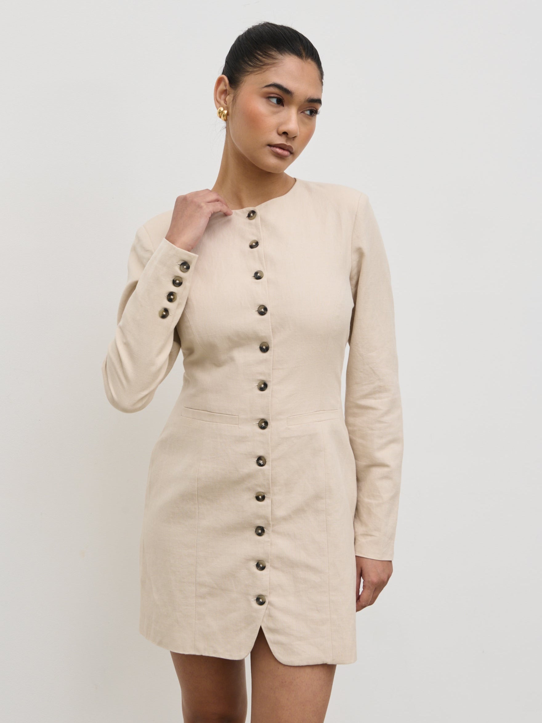 Indy Button Down Mini Dress - Natural Pretty Lavish Indy Button Down Mini Dress - Natural Pretty Lavish