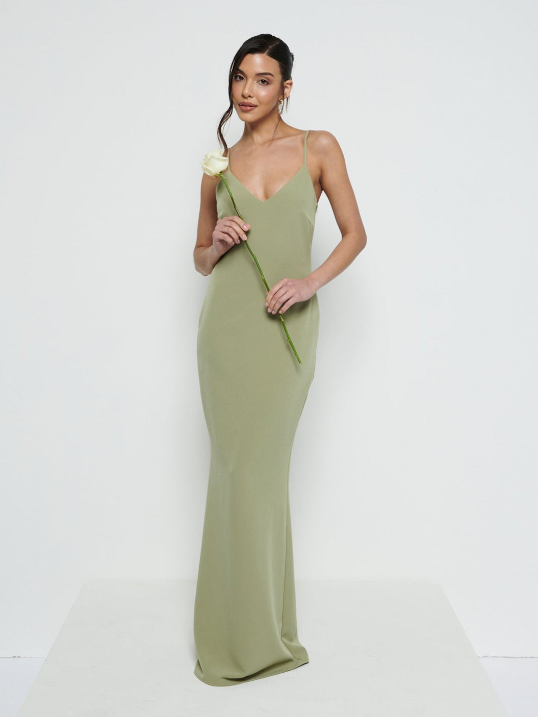 Tillie V-Neck Crepe Maxi Bridesmaid Dress - Olive