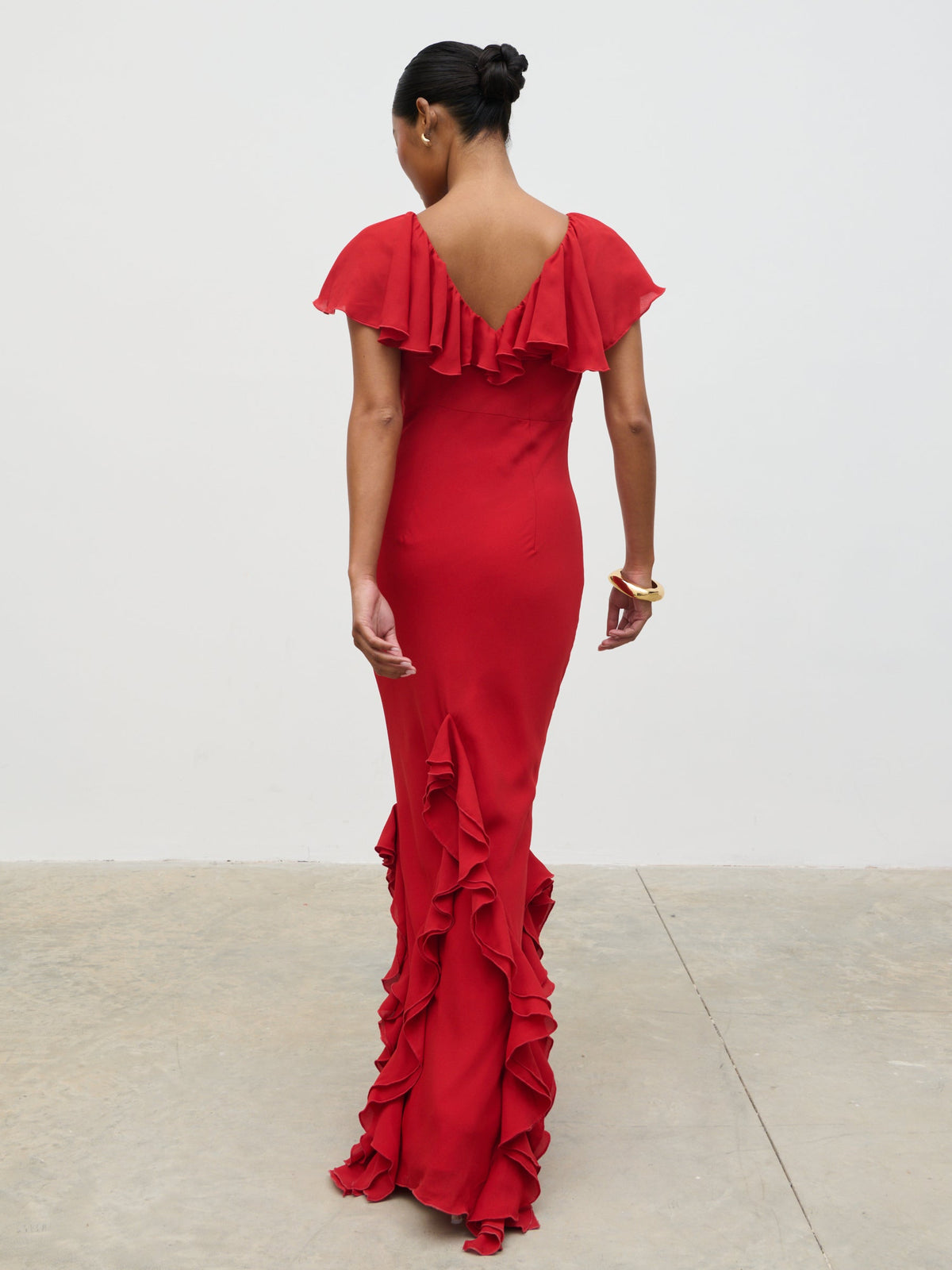 Uma Cap Sleeve Ruffle Maxi Dress