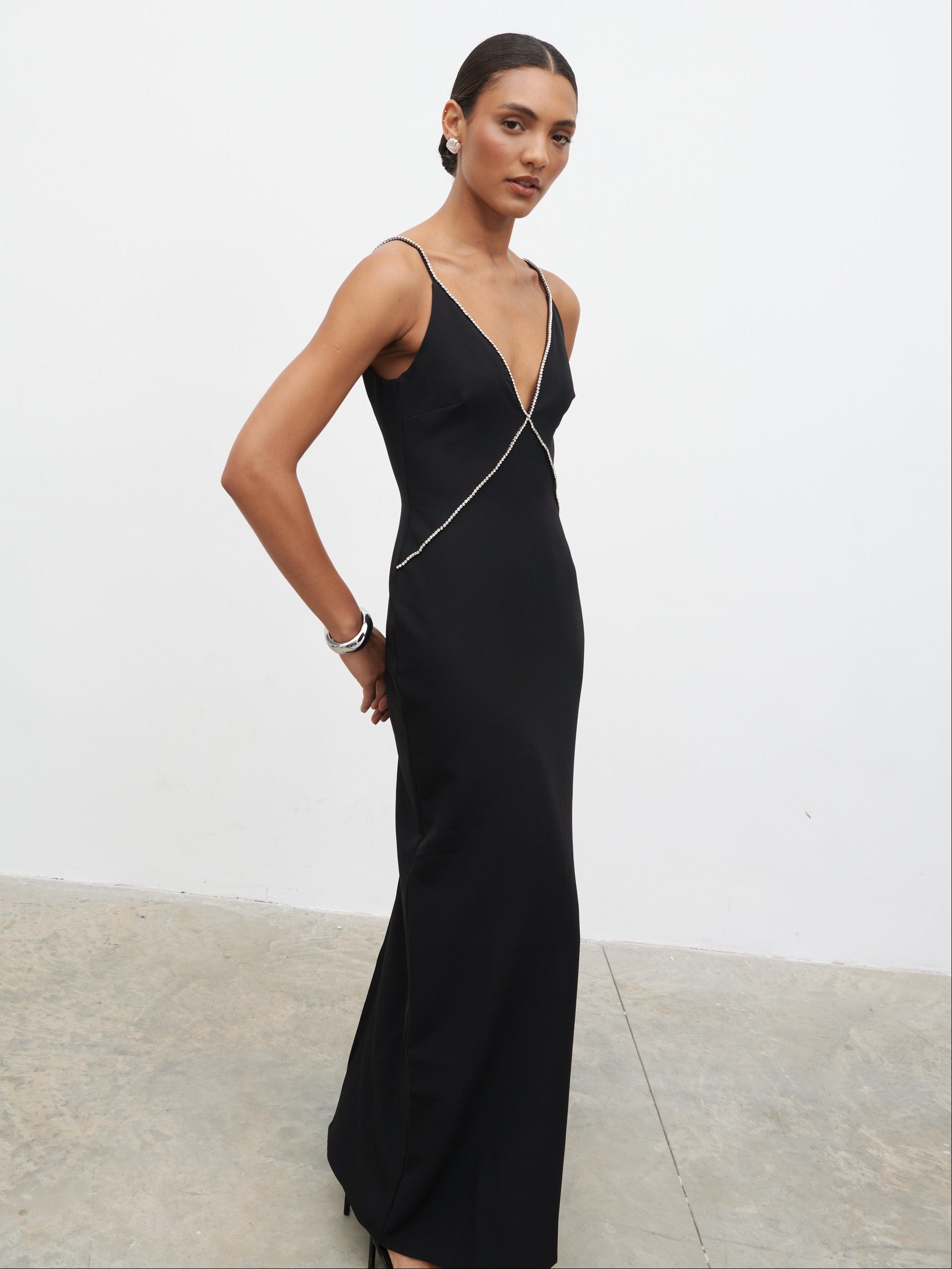 Val Plunge Embellished Maxi Dress - Black Pretty Lavish Val Plunge Embellished Maxi Dress - Black Pretty Lavish