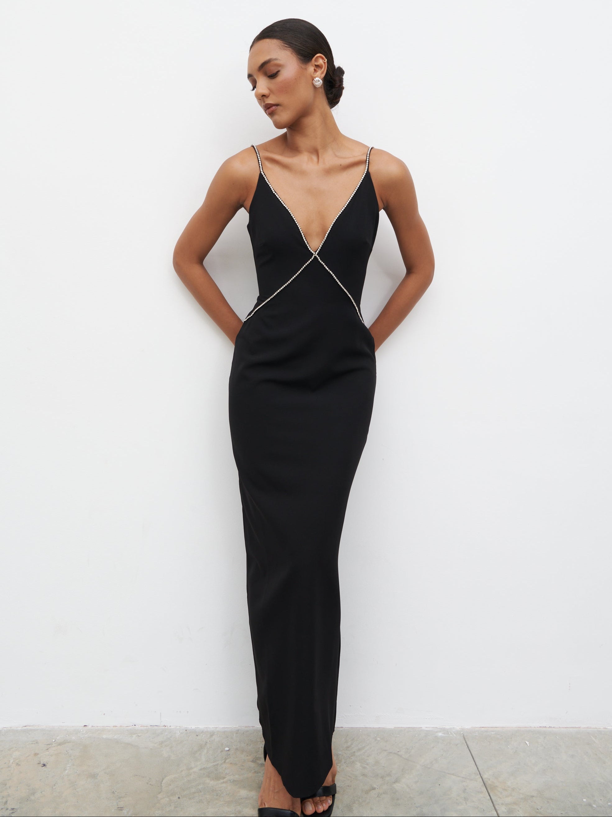 Val Plunge Embellished Maxi Dress - Black Pretty Lavish Val Plunge Embellished Maxi Dress - Black Pretty Lavish