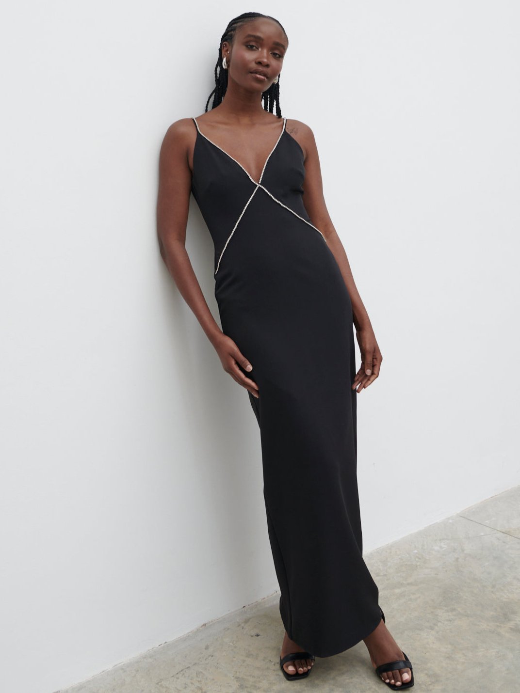 Val Plunge Embellished Maxi Dress - Black