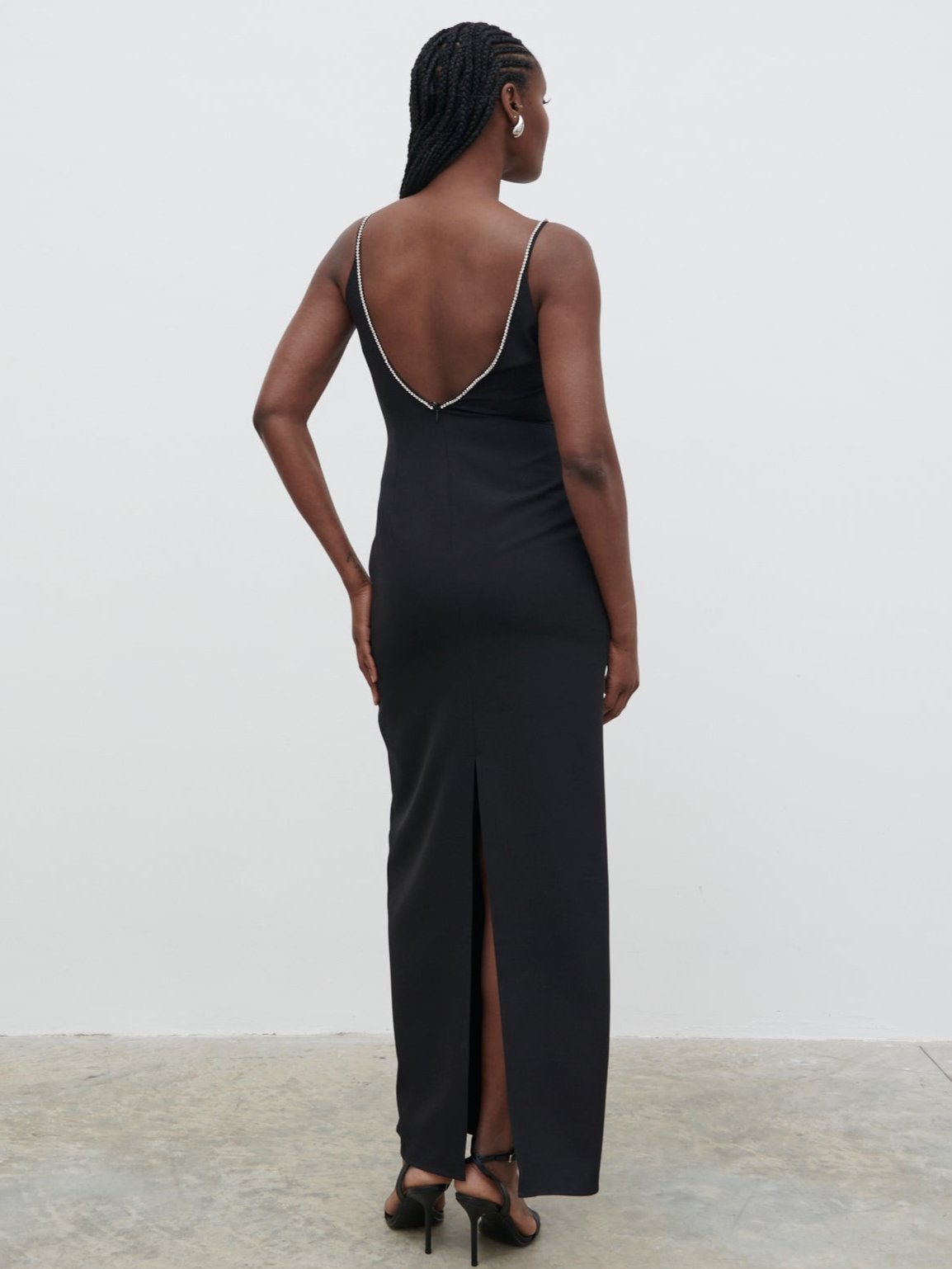 Val Plunge Embellished Maxi Dress - Black