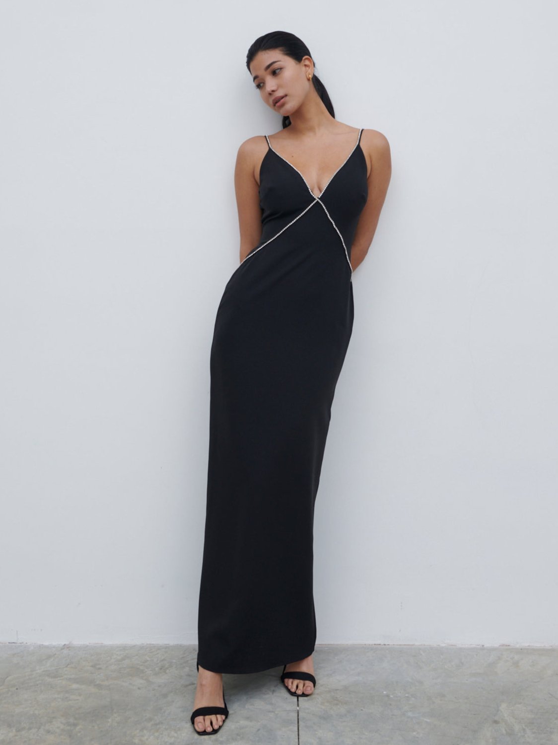 Val Plunge Embellished Maxi Dress - Black