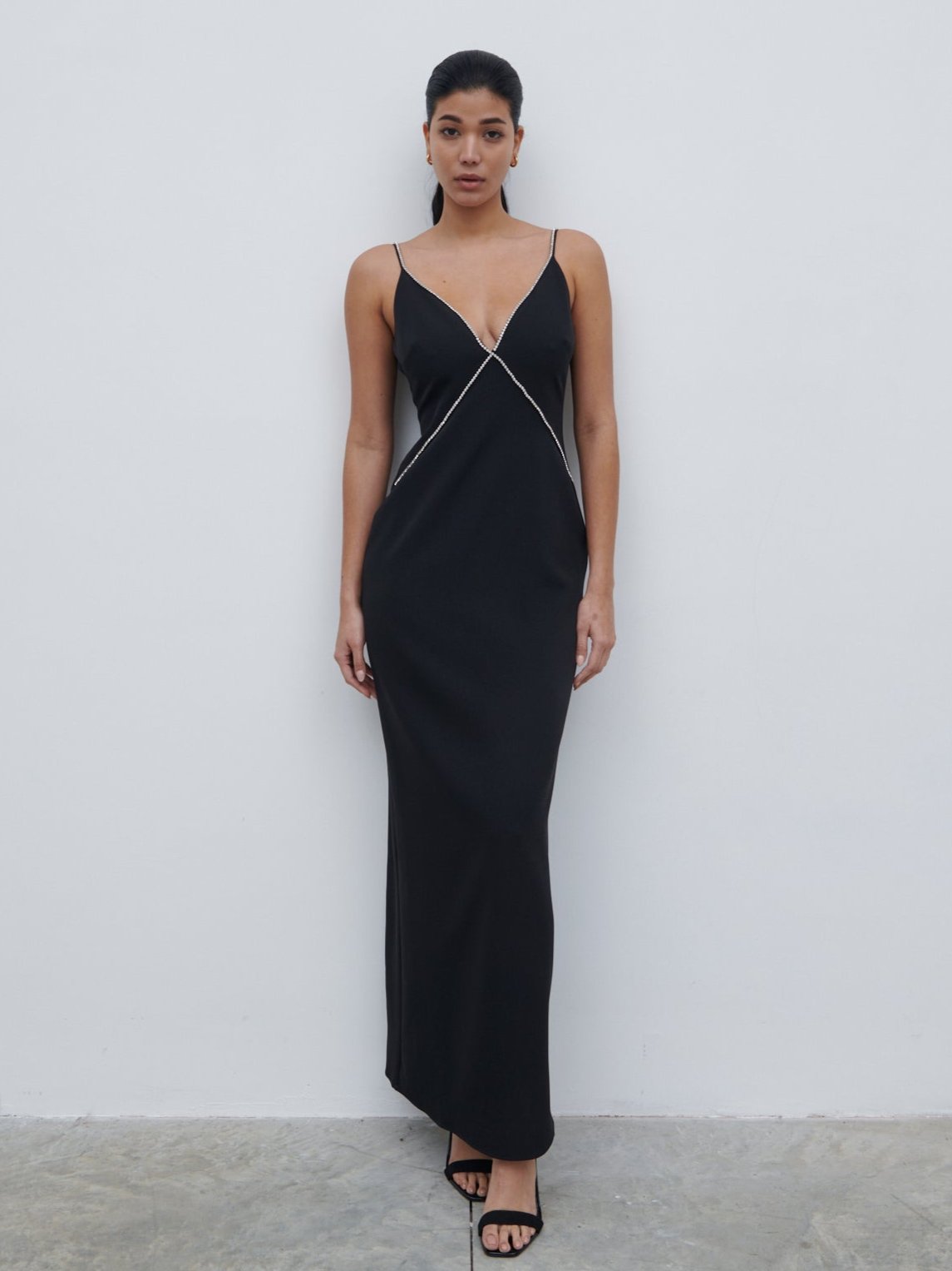 Val Plunge Embellished Maxi Dress - Black