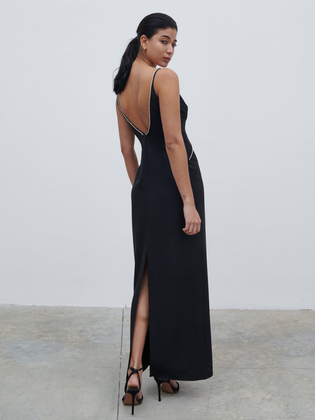 Val Plunge Embellished Maxi Dress - Black