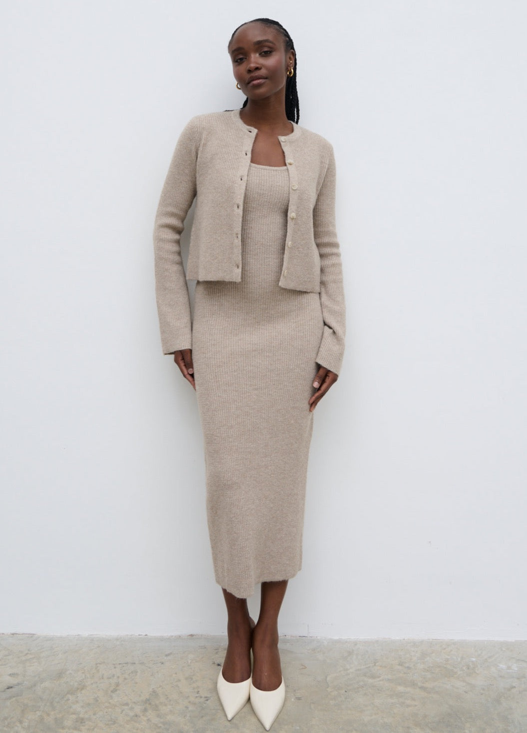 Winnie Strappy Knit Dress Beige – Pretty Lavish - Main Image