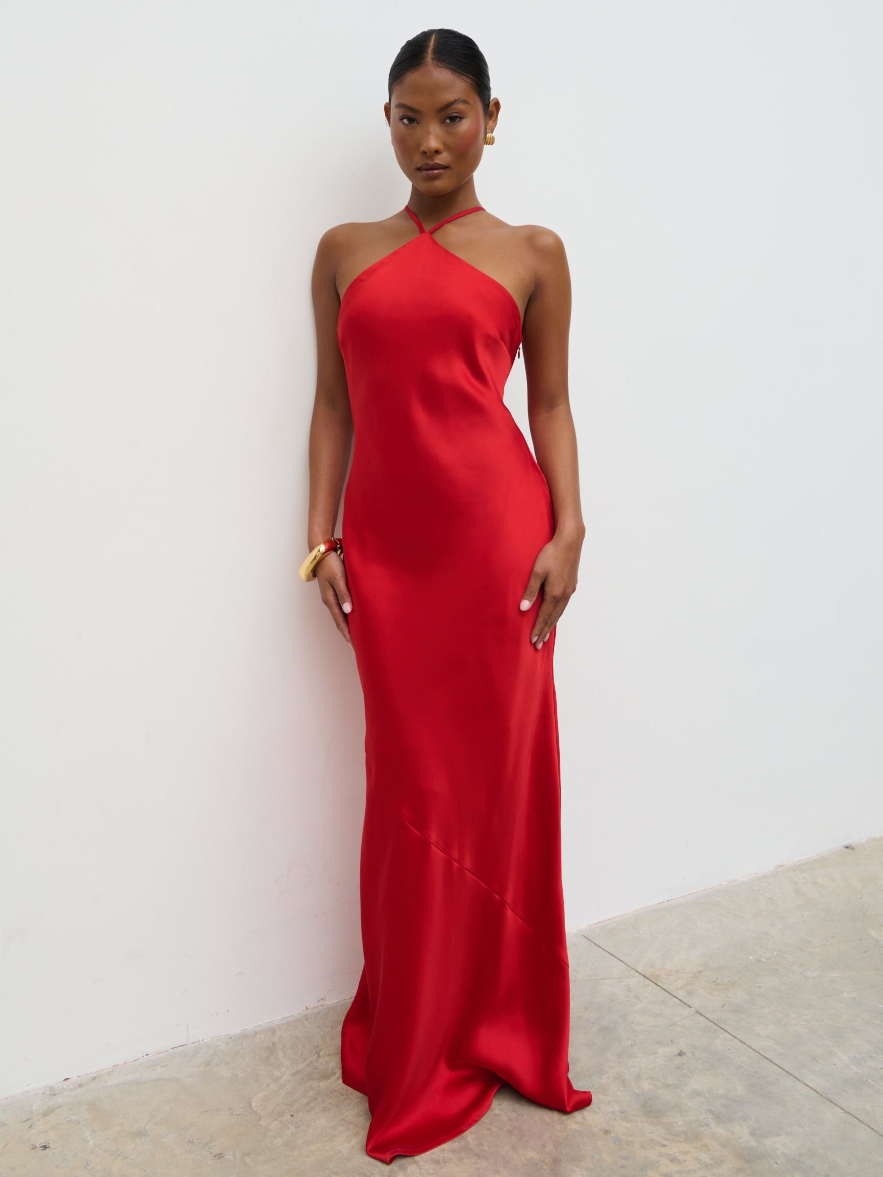 Yvette Halter Neck Maxi Dress - Red Pretty Lavish Yvette Halter Neck Maxi Dress - Red Pretty Lavish