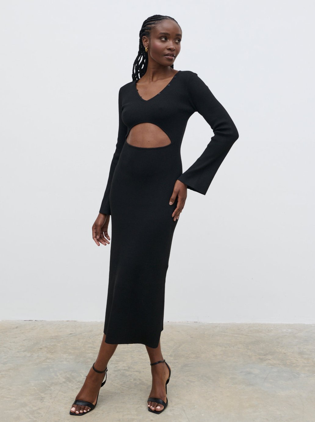 Zahra Cut Out Knit Midaxi Dress - Black Pretty Lavish Zahra Cut Out Knit Midaxi Dress - Black Pretty Lavish