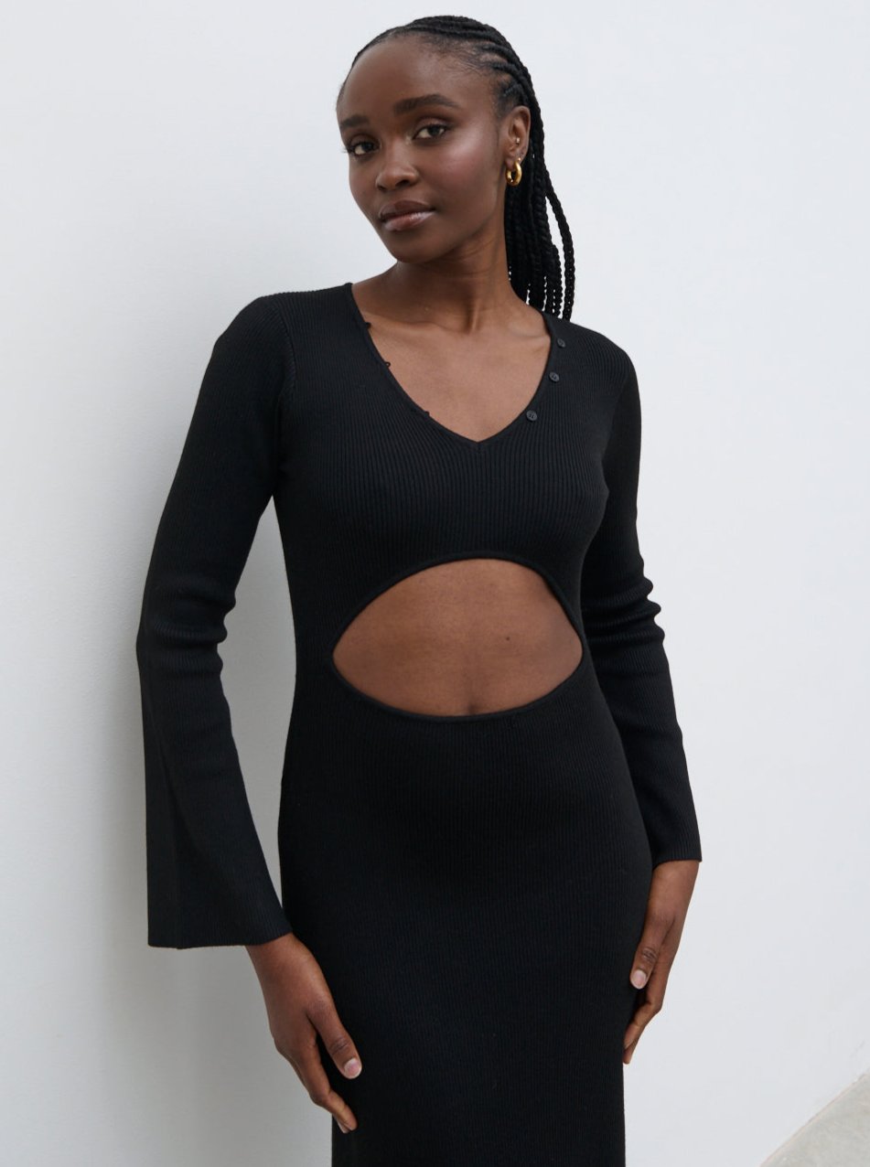 Zahra Cut Out Knit Midaxi Dress - Black