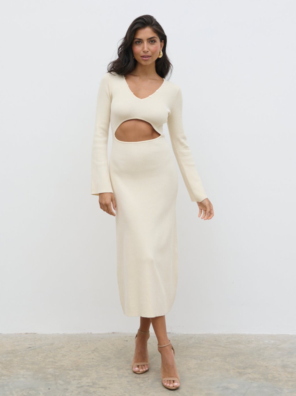 Zahra Cut Out Knit Midaxi Dress - Cream